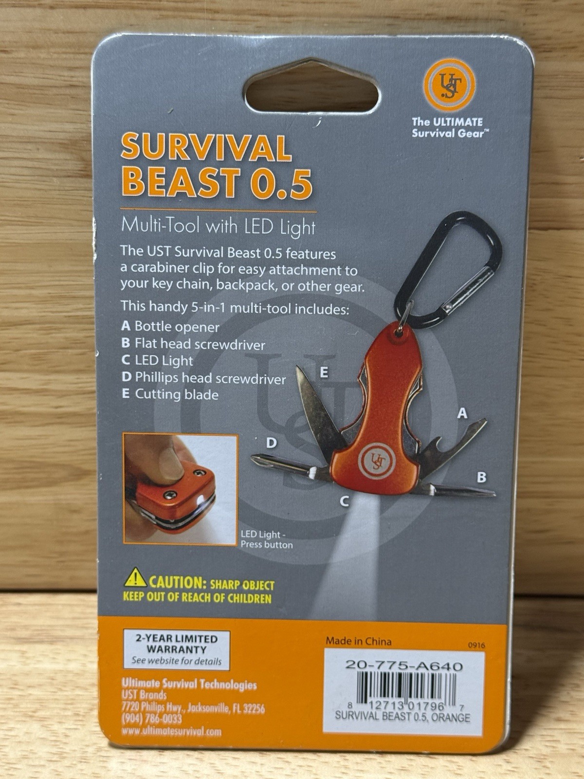 Survival Beast 0.5 Multi-Tool led light Cutting Tool UST Orange Key Ring New