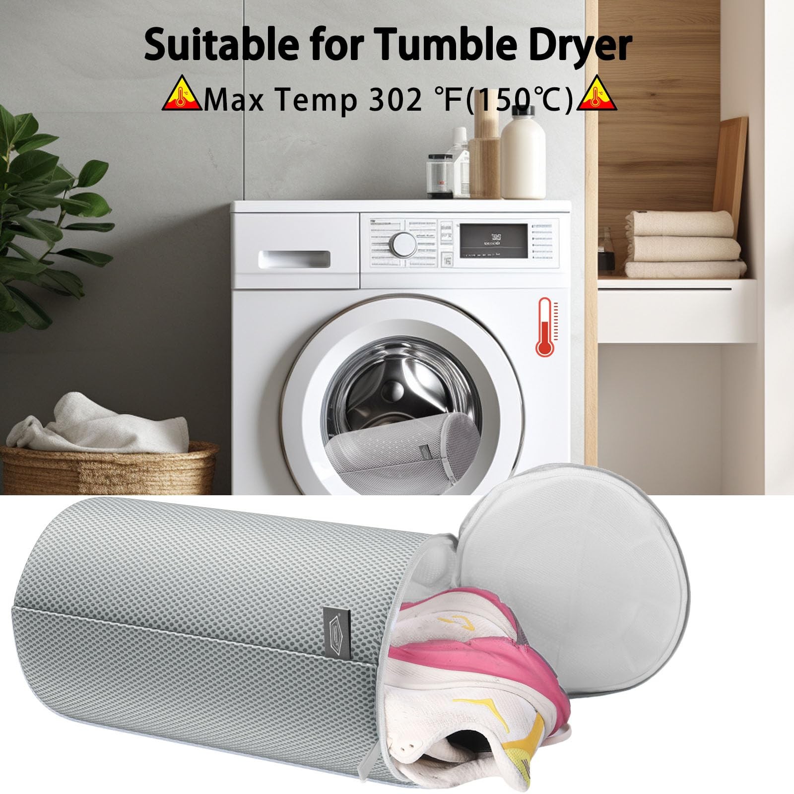 Kimmama Shoe Washing Machine Bag, Bag for 2XL(8x8x15″), Grey