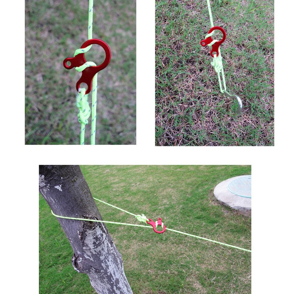 Pack of 10 Aluminum Guyline Wind Rope Buckle Cord Adjuster for Tent Red