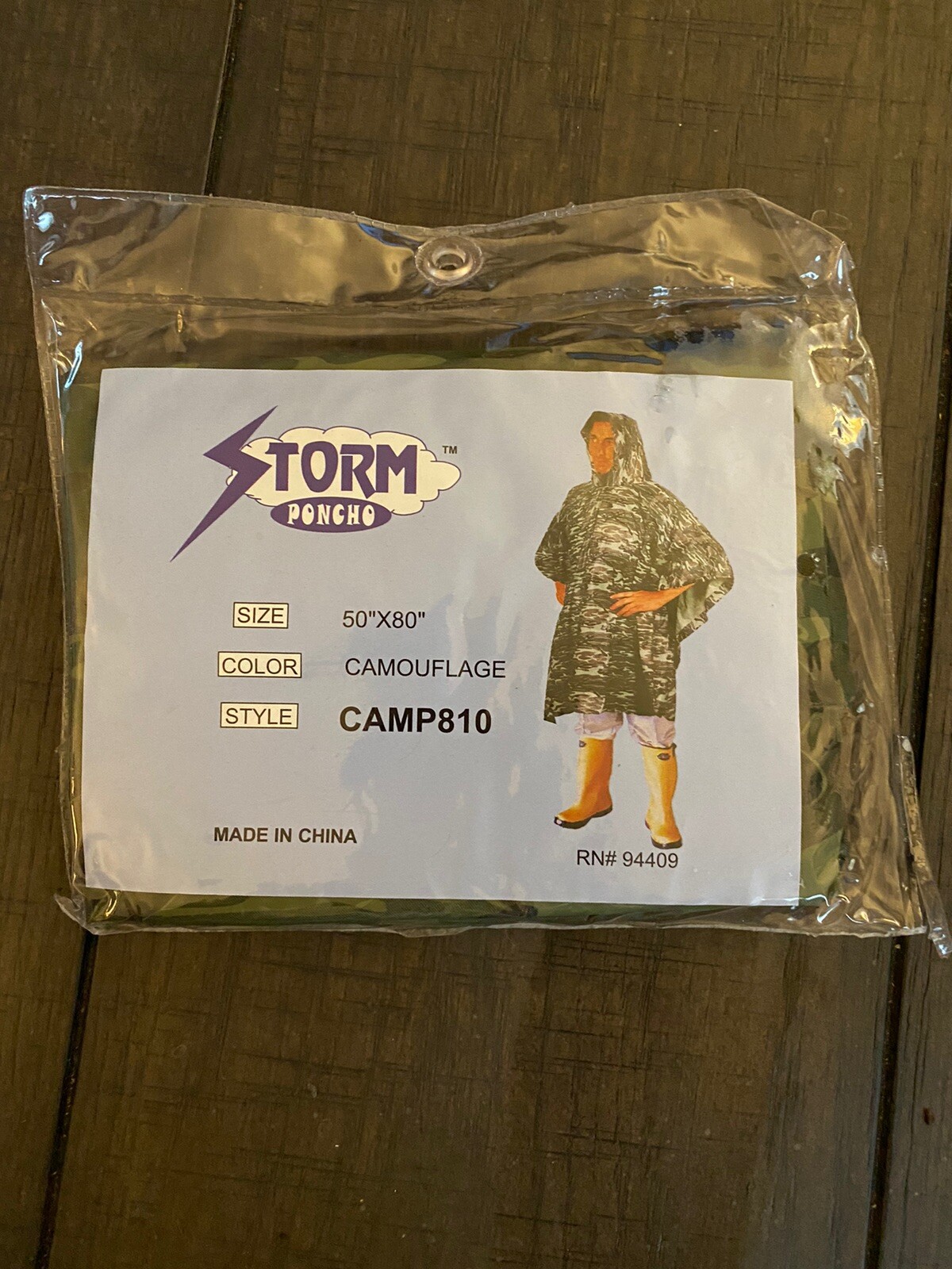 CAMOUFLAGE STORM PONCHO – Size: 50″ x 80″ Style: CAMP810