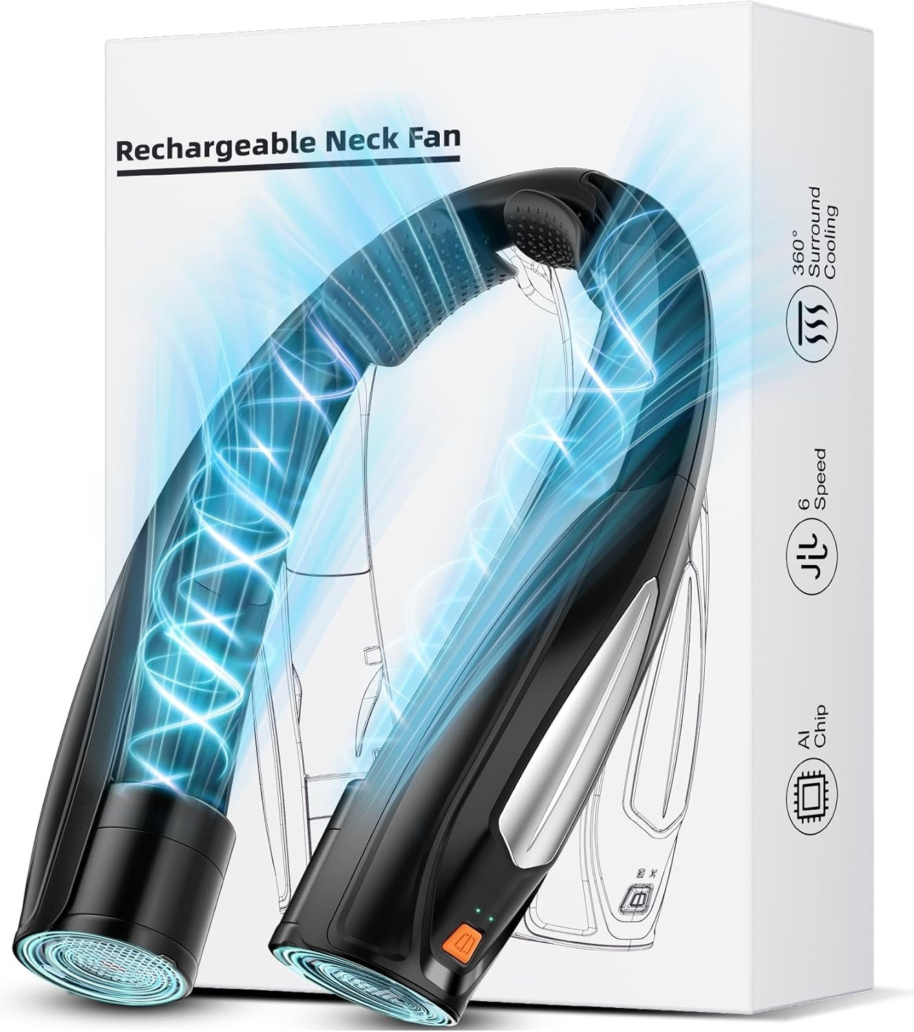 AI Neck Fan, 6 Speeds Adjustable Portable Personal Fan Rechargeable, 6000 mAh…