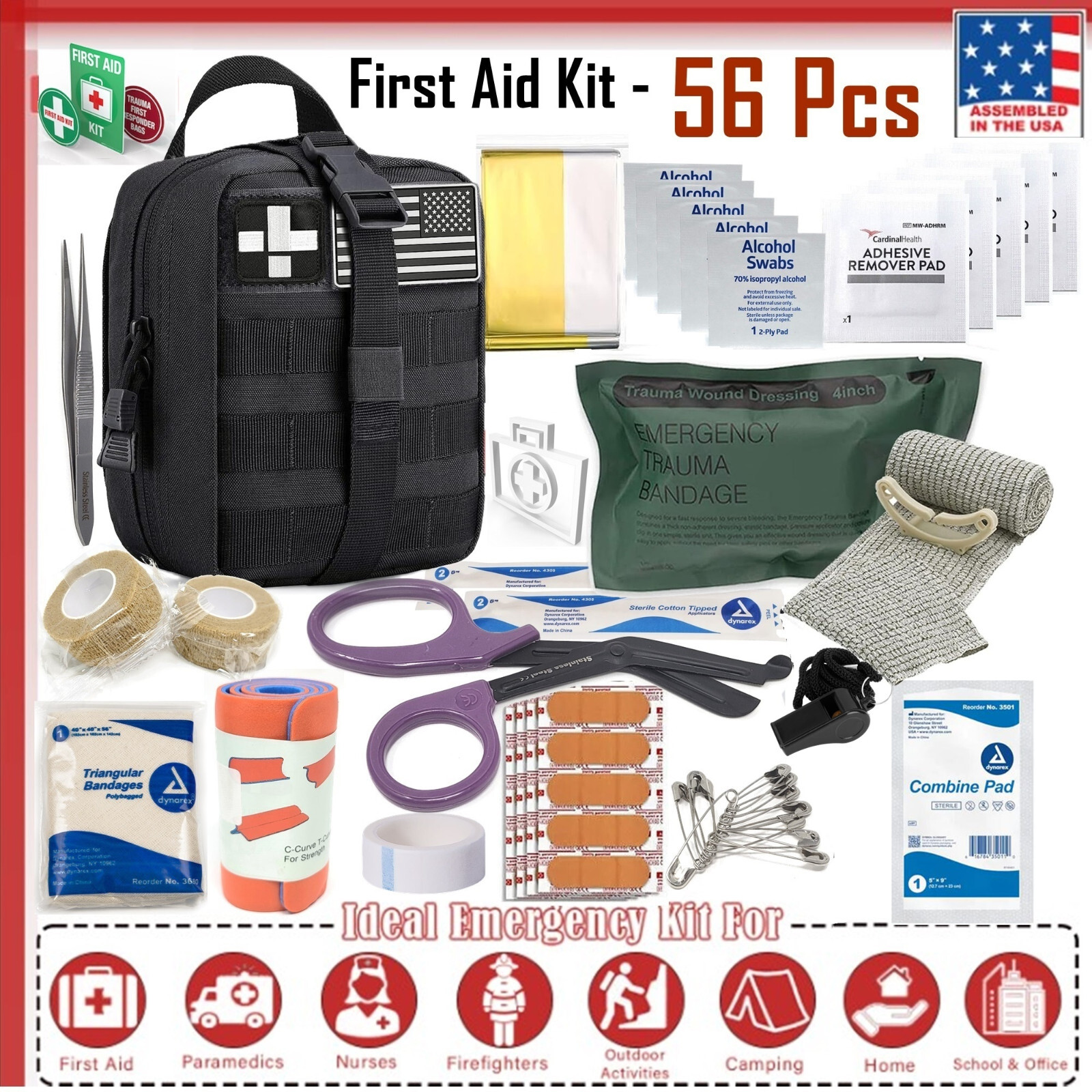 56 Pcs Tactical First Aid Kit Survival Molle Military EMT Medical Pouch Bag