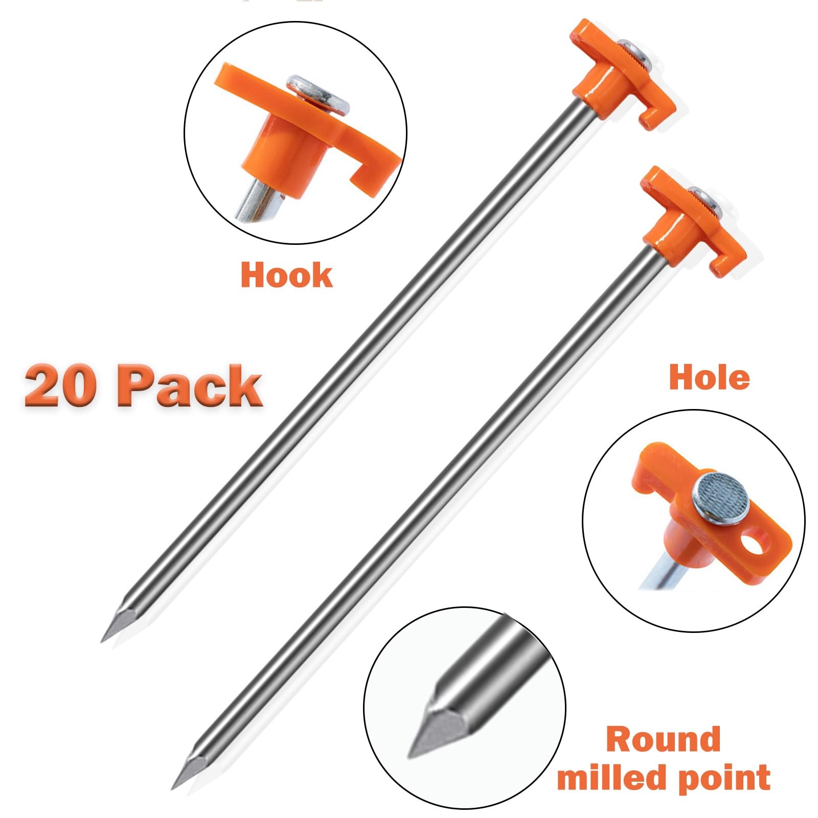Cheardia 20 Pack Tent Stakes Heavy Duty, 9.75 Inch Yard Orange