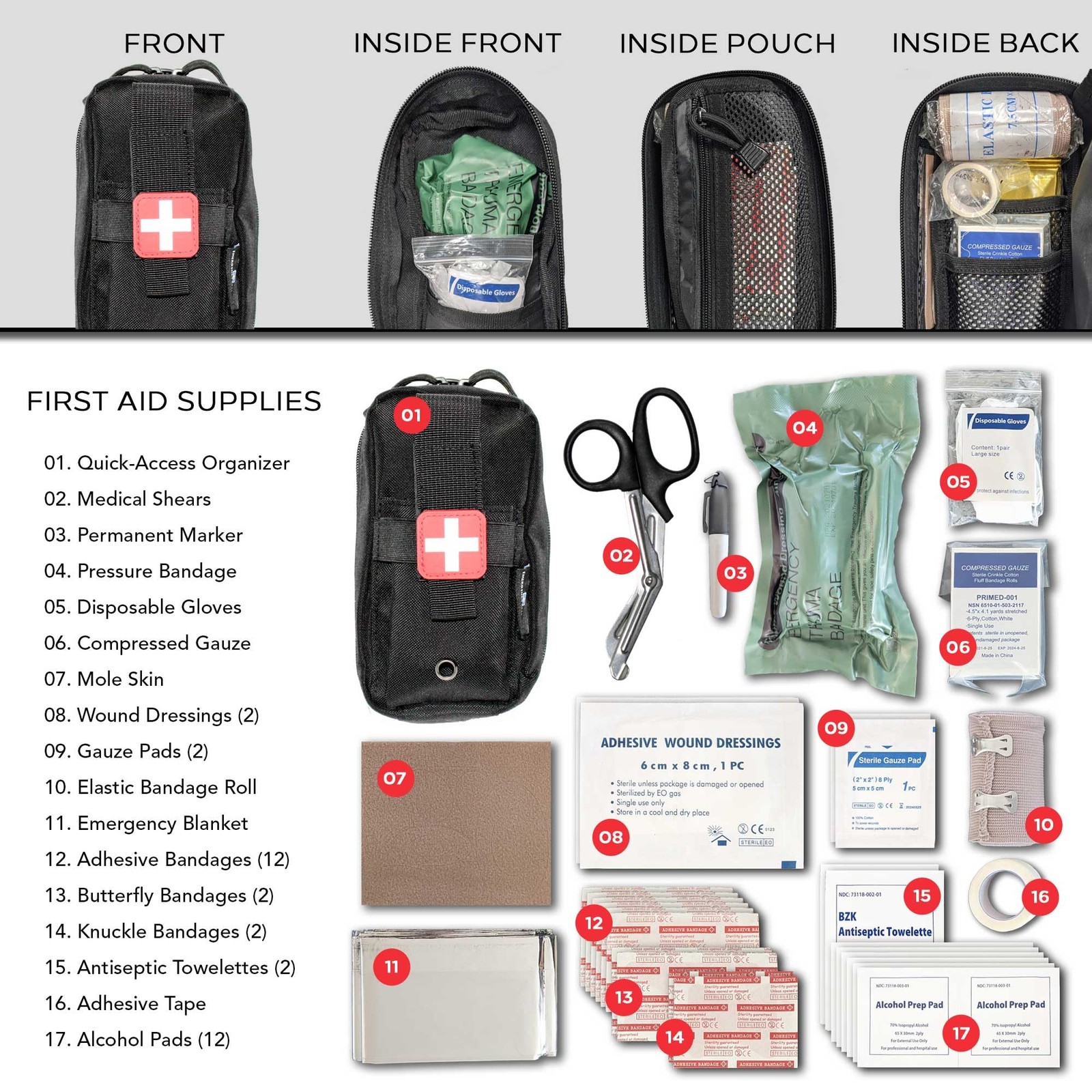 EPG Field First Aid Kit IFAK | 44 Piece | Compact Personal First Aid Kit | Ba…