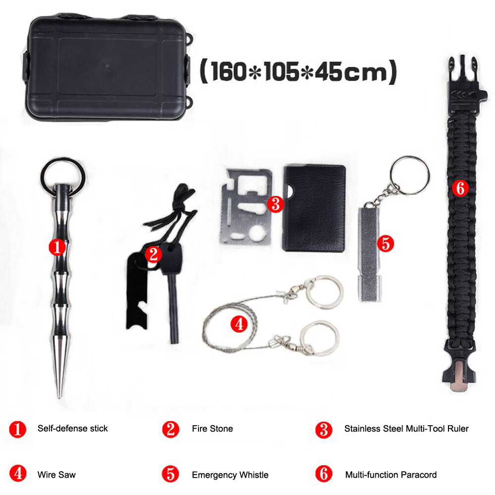 Outdoor Camping Gear Hiking Emergency Flashlight Phone Charger Survival Kit Set