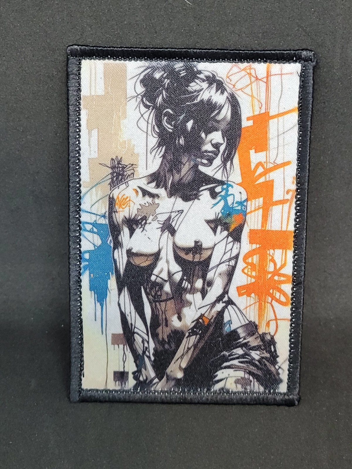Beautiful Graffiti Style Woman2″x4″ EDC patch hook backed. Queen of Hanks patch
