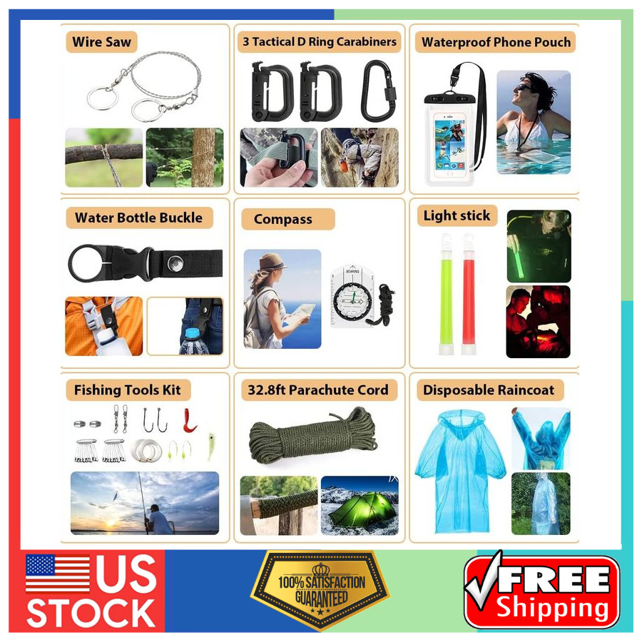 250Pcs Survival Kit First Aid Kit with Emergency Tent Molle Bag for Camping Gear