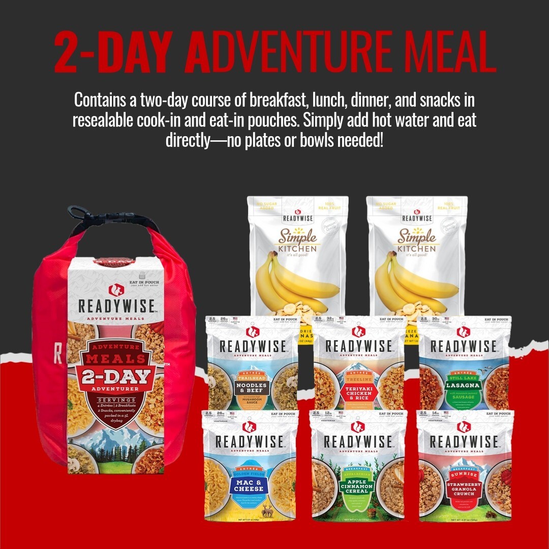 2 Day Emergency Food, Water Filter, Firestarter Outdoor Adventure Survival Kit