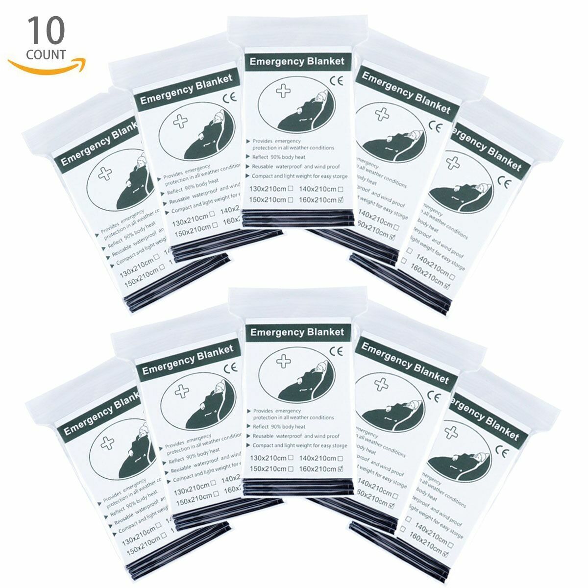 10 Pack – Emergency Solar Blanket Survival Safety Insulating Mylar Thermal Heat