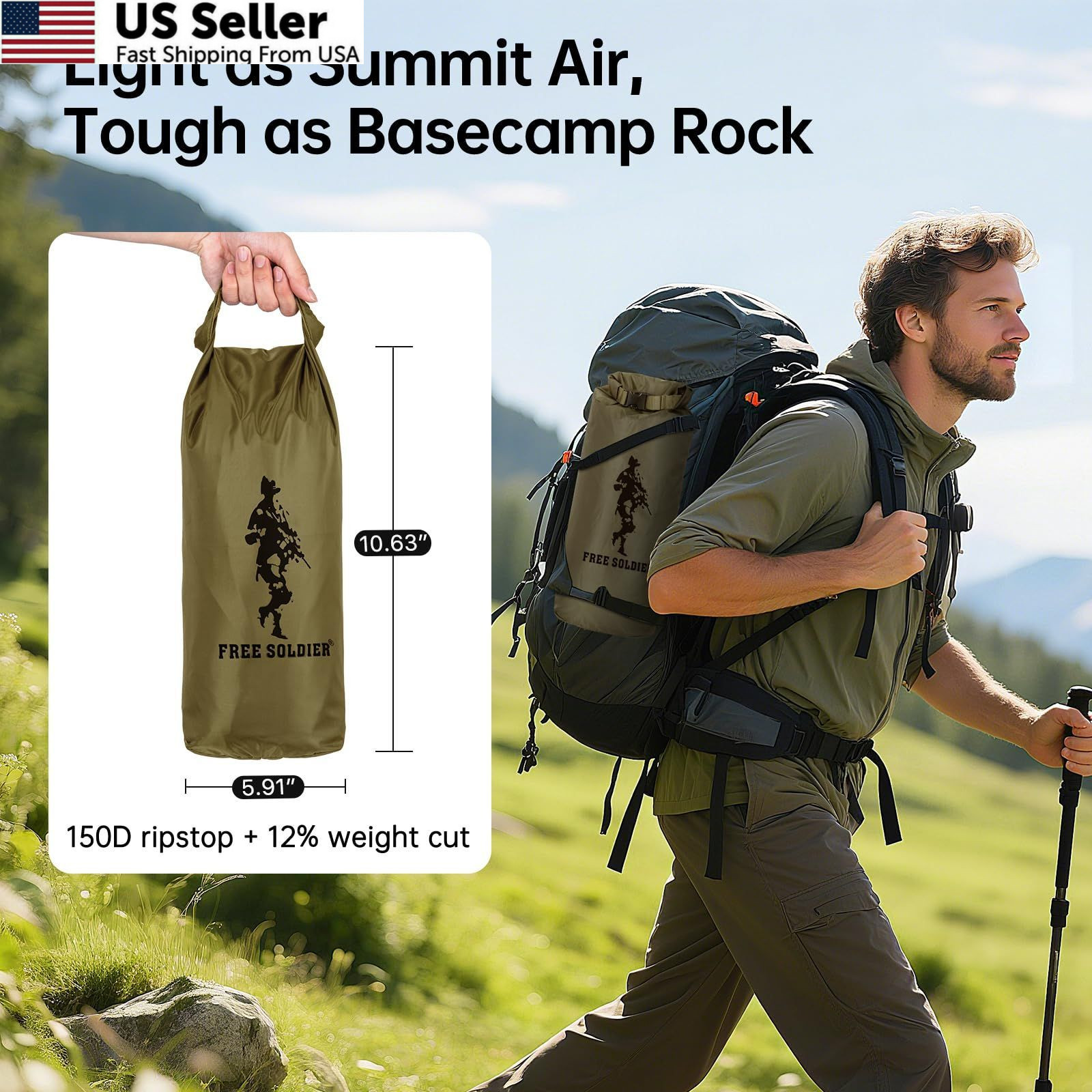 FREE SOLDIER Waterproof Portable Tarp 10×10.5ft, Brown 10×10.5ft