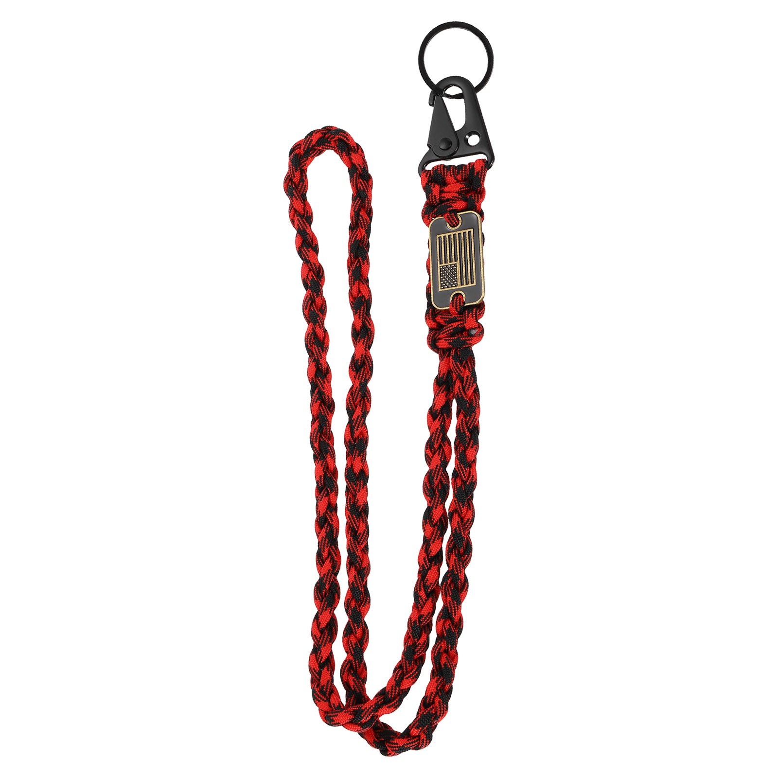 Paracord Lanyard, Strong Lanyard with USA Flag, Red Black Camouflage