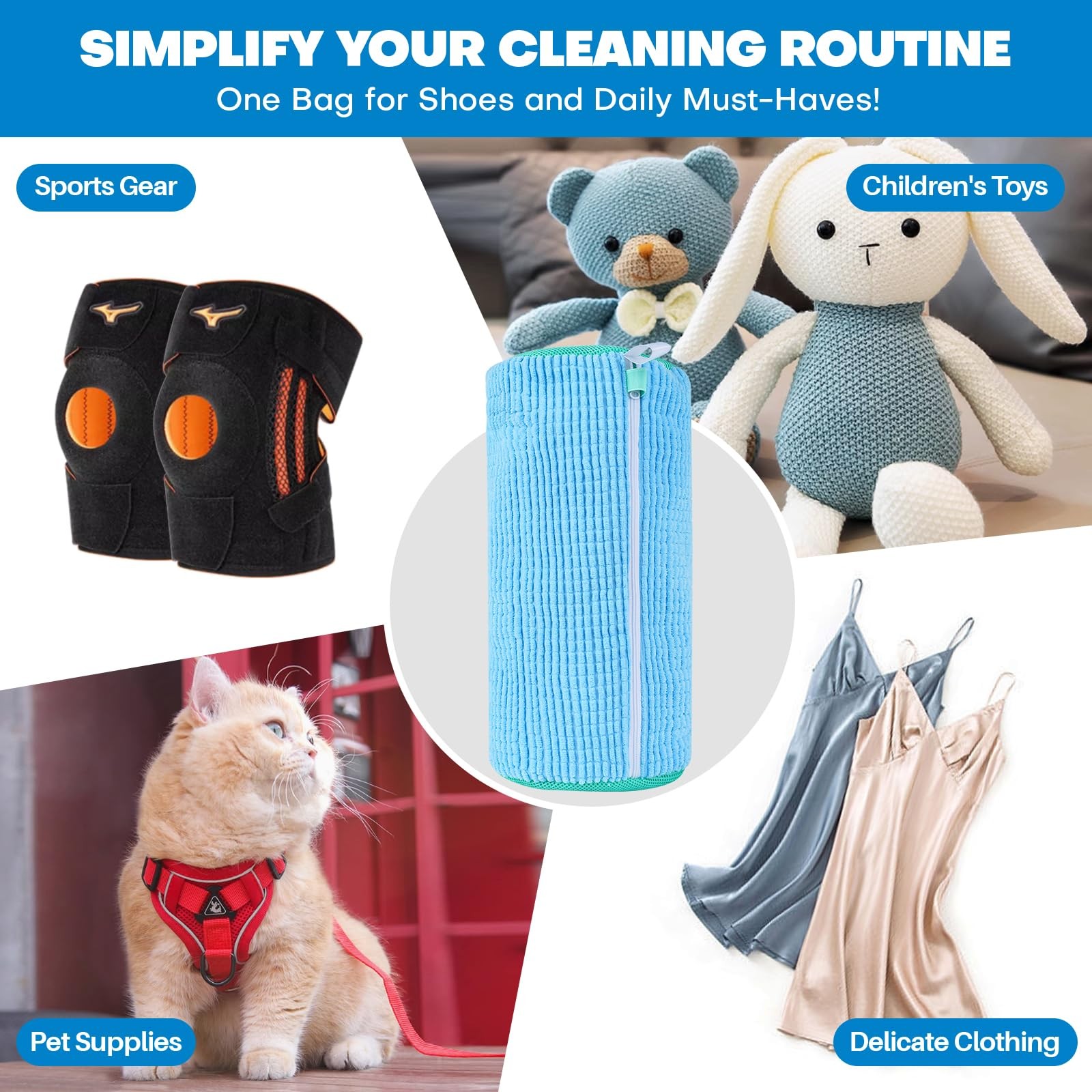 Shoe Washing Machine Bag: Laundry Bag for 15″L x 7″W x 7″H, Blue 2pcs
