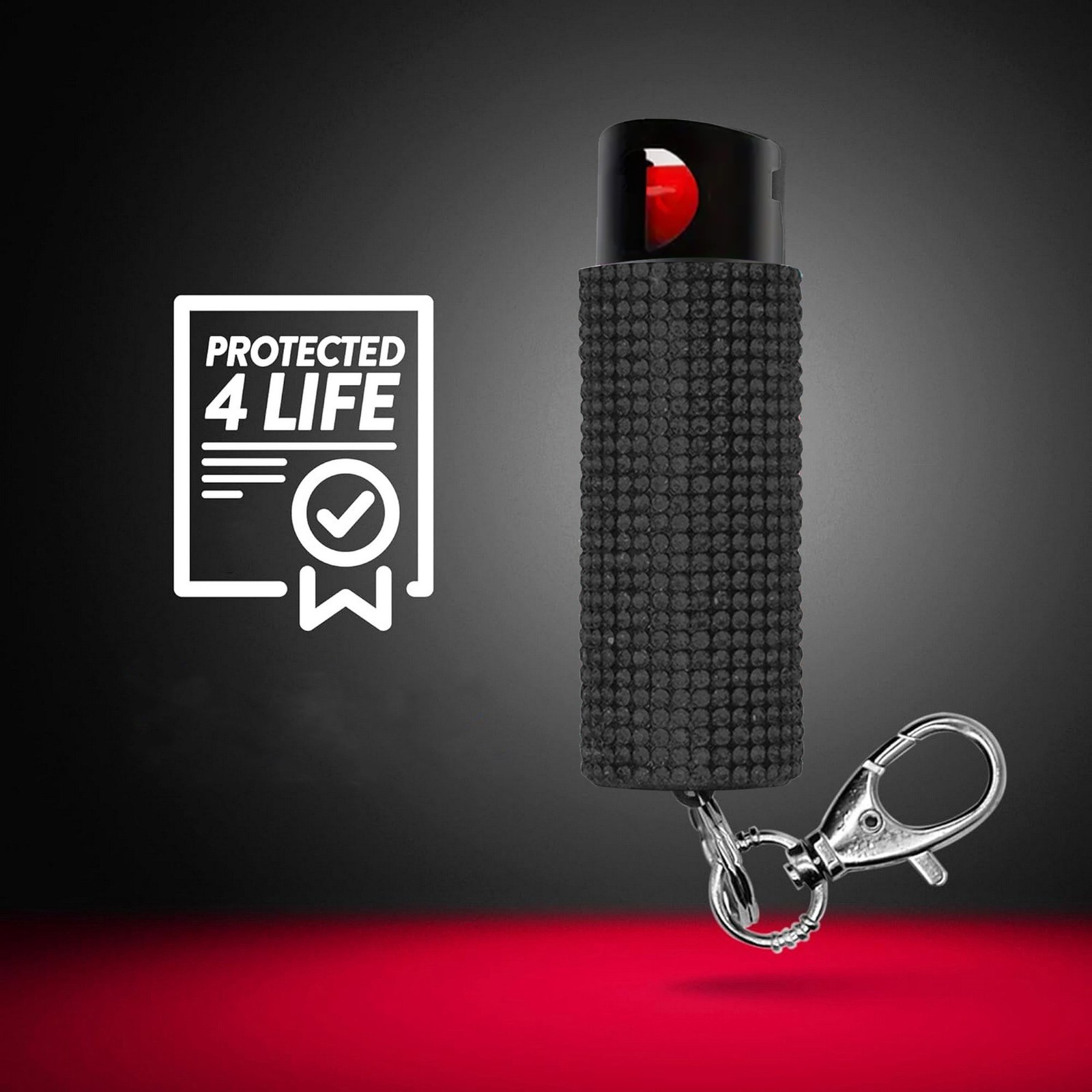 Black/Red/Purple,Pepper Spray Self Defense,Rhinestone Design Spray Keychain