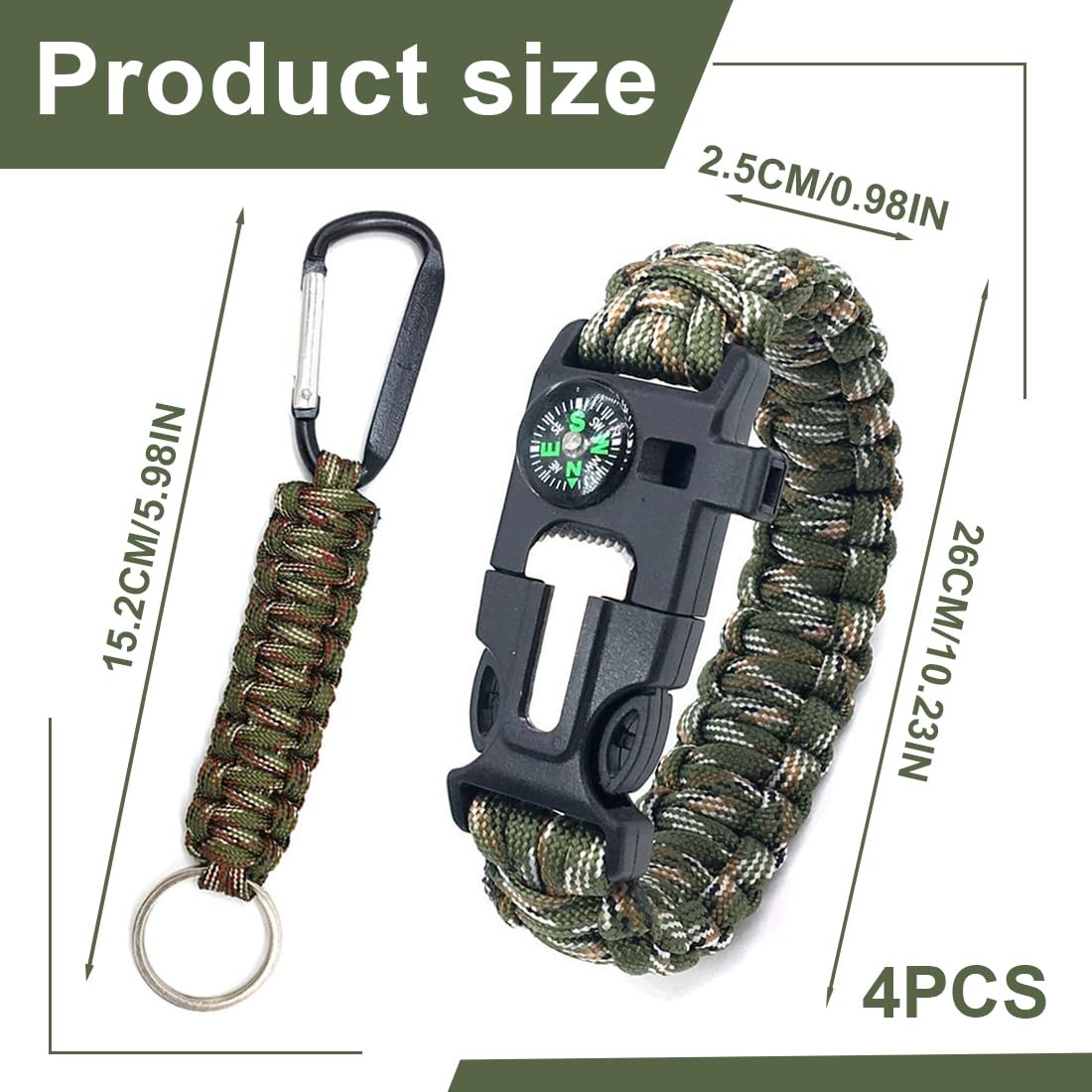 2 Pcs Survival Bracelet with Whistle Flint and Compass Multifunctional Pa…