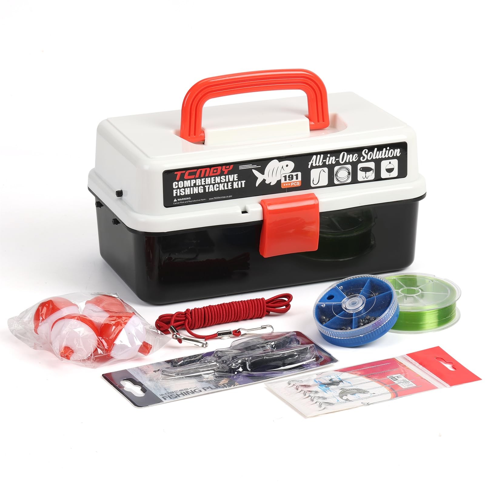 TCMBY 3 Layers Tackle Box with Included, 11×5.5×5.1 inches, Black