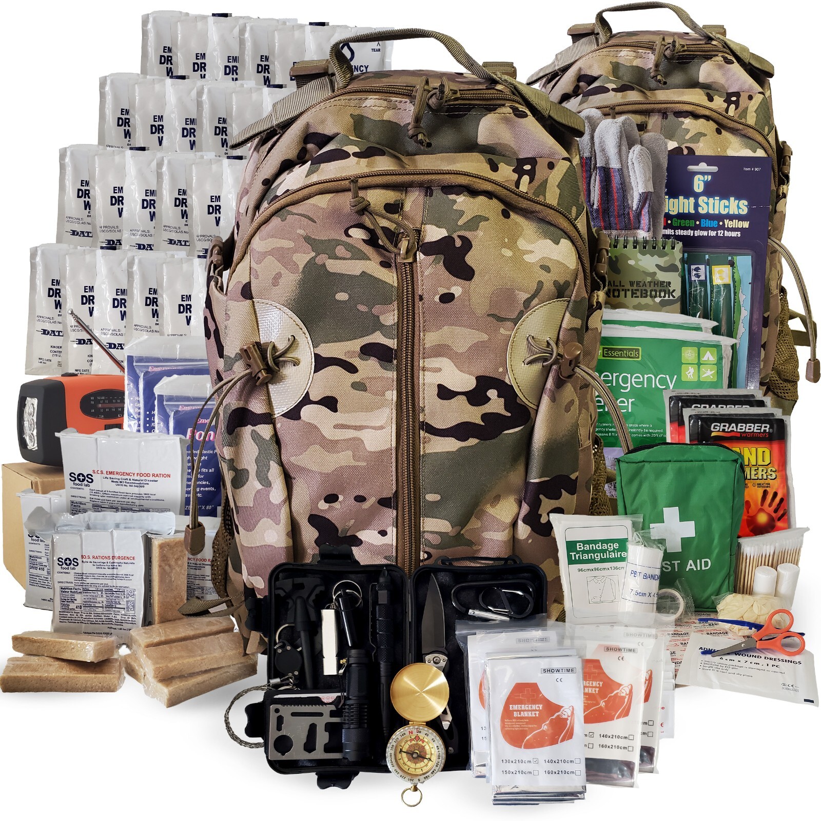 4 Person Emergency Kit/Survival Backpack for 72 Hours, Natural Disasters & More
