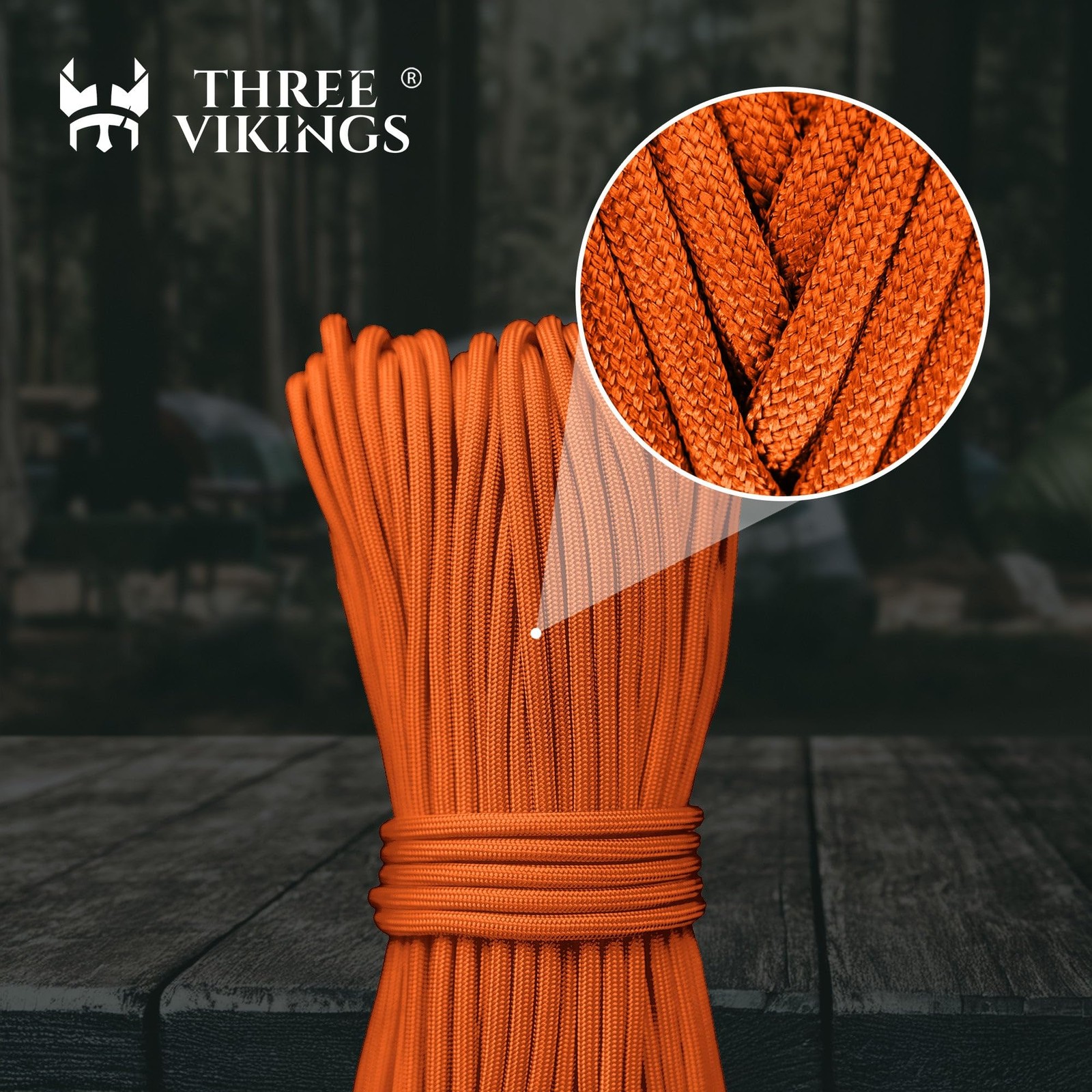 Three Vikings Paracord Rope – Made in USA – 750lb – 100% 50 ft, Neon Orange