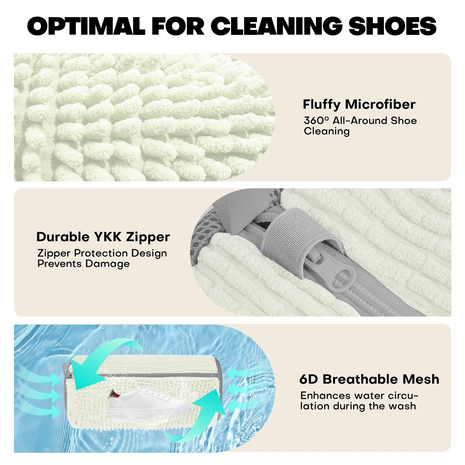 Shoe Washing Machine Bag: Laundry Bag for 7″L x 7″W x 15″H, Cream 2pcs