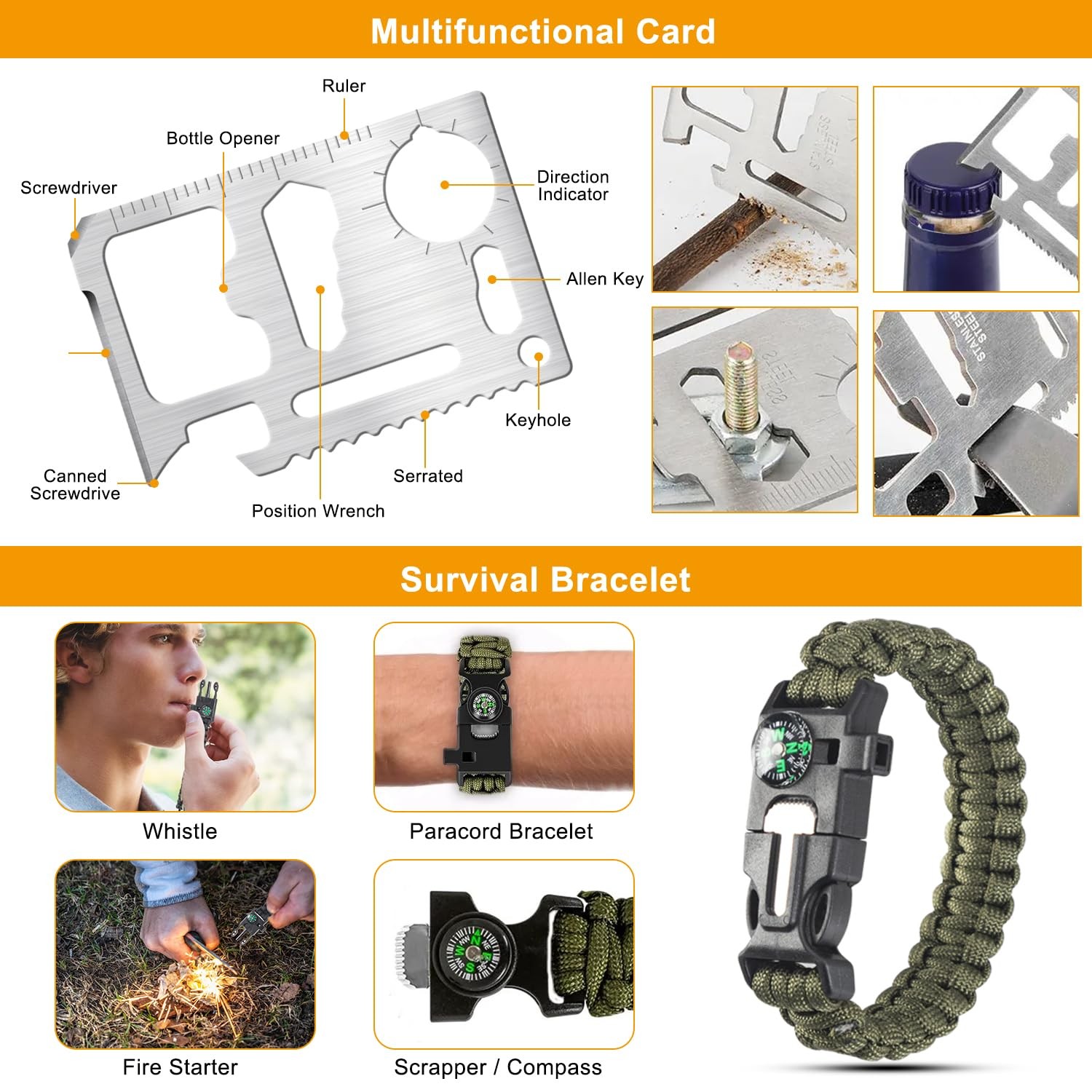 11-in-1 Emergency Survival Kit for Men, Outdoor Gear Camping Large, black
