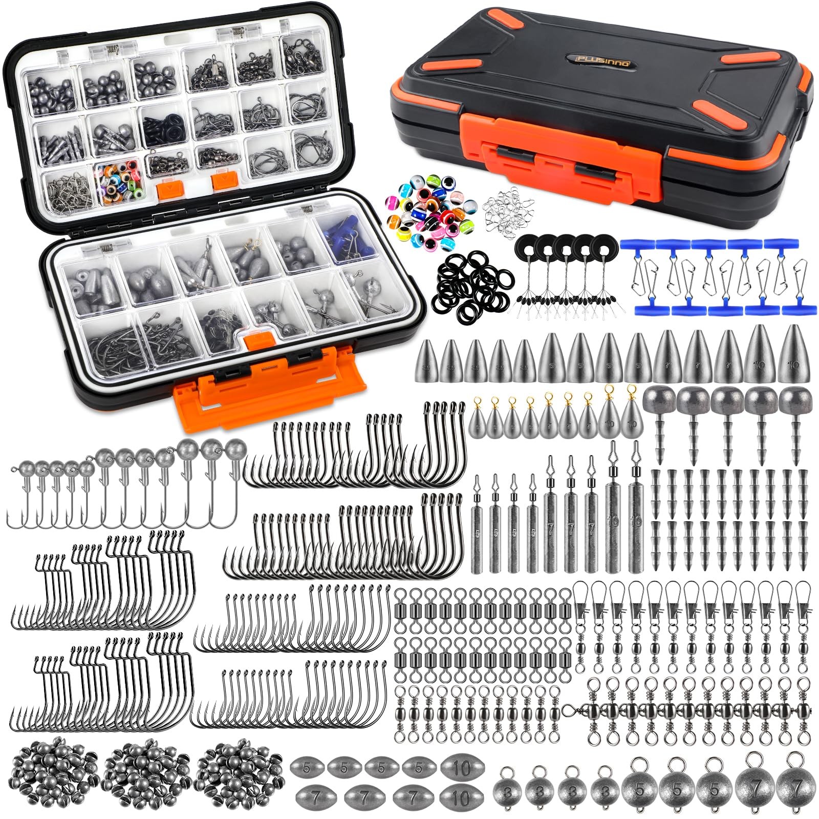 PLUSINNO 264/397pcs 7.9 x 4.3 x 2 inches, 397pcs Fishing Accessories Kit