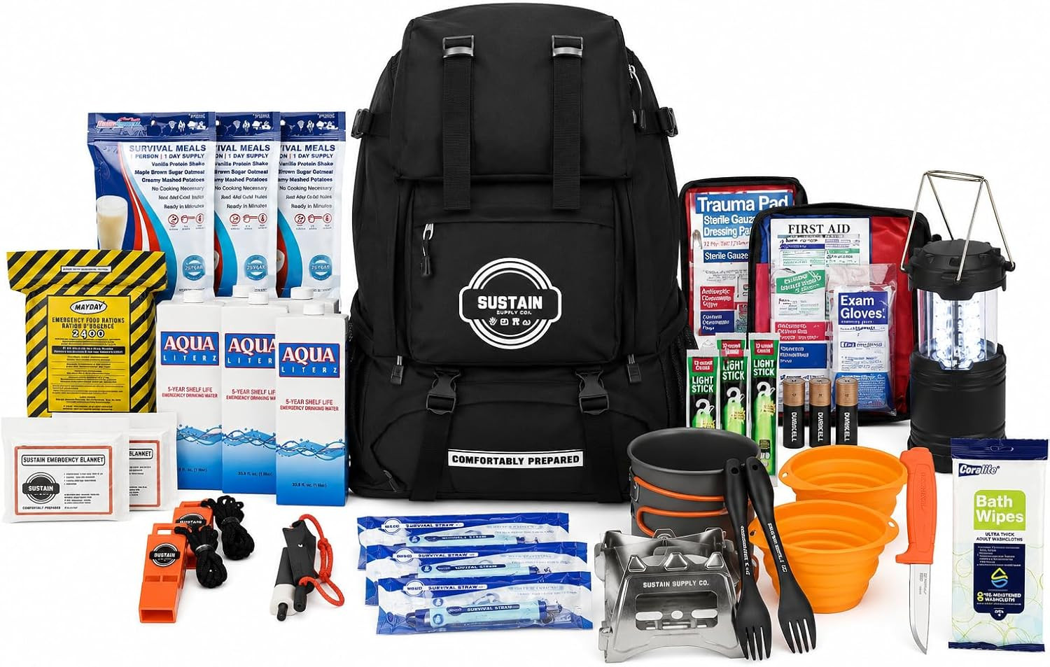Sustain Supply 70491 2-Person 72-Hour Emergency Survival Kit Backpack Complete D