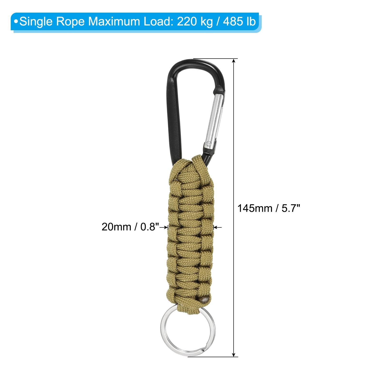 2Pcs Paracord Keychains Braided Paracord Lanyard Keychain Clip Khaki