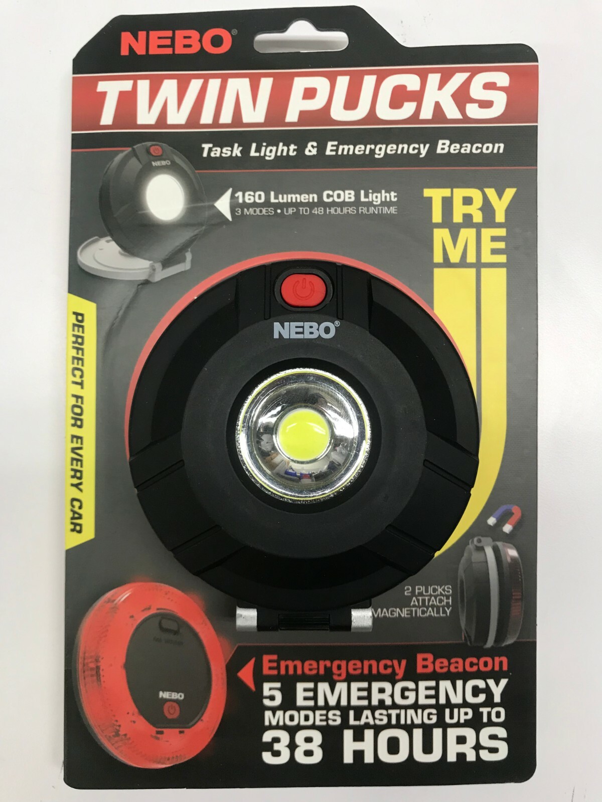 NEBO TWIN PUCKS 160 LUMEN MAGNETIC TASK LIGHT & EMERGENCY BEACON #6391