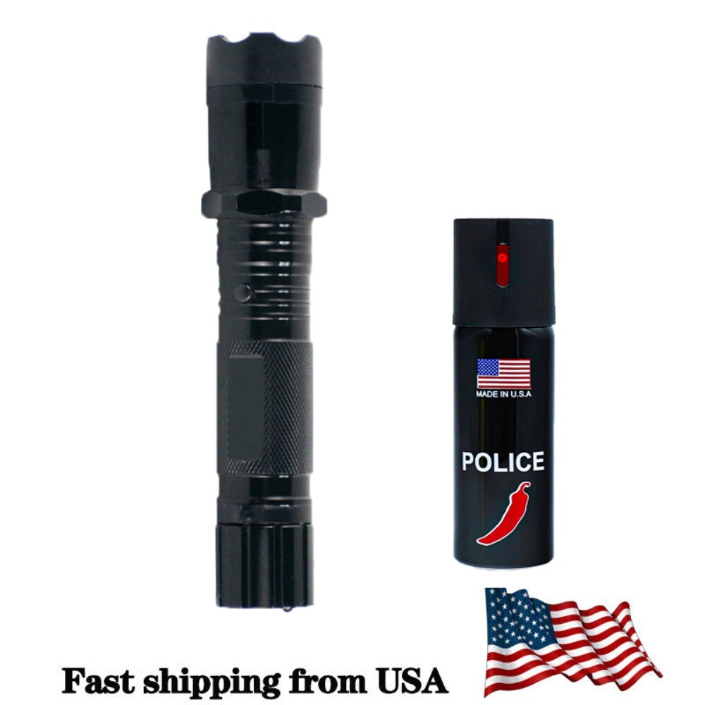 Stun Gun 1101 700 BV Rechargeable LED Flashlight & Police Pepper Spray 2oz