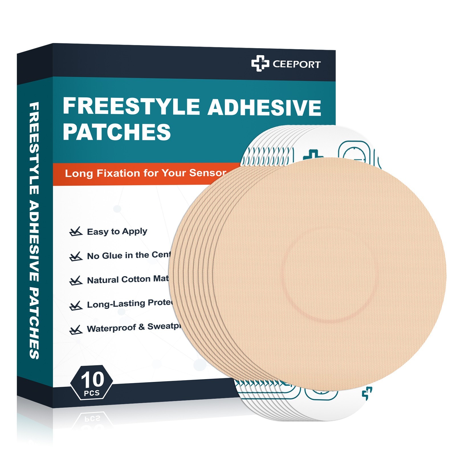 Ceeport 10PCS Freestyle Adhesive Patches, Waterproof Sensor Covers for Libre 2/3