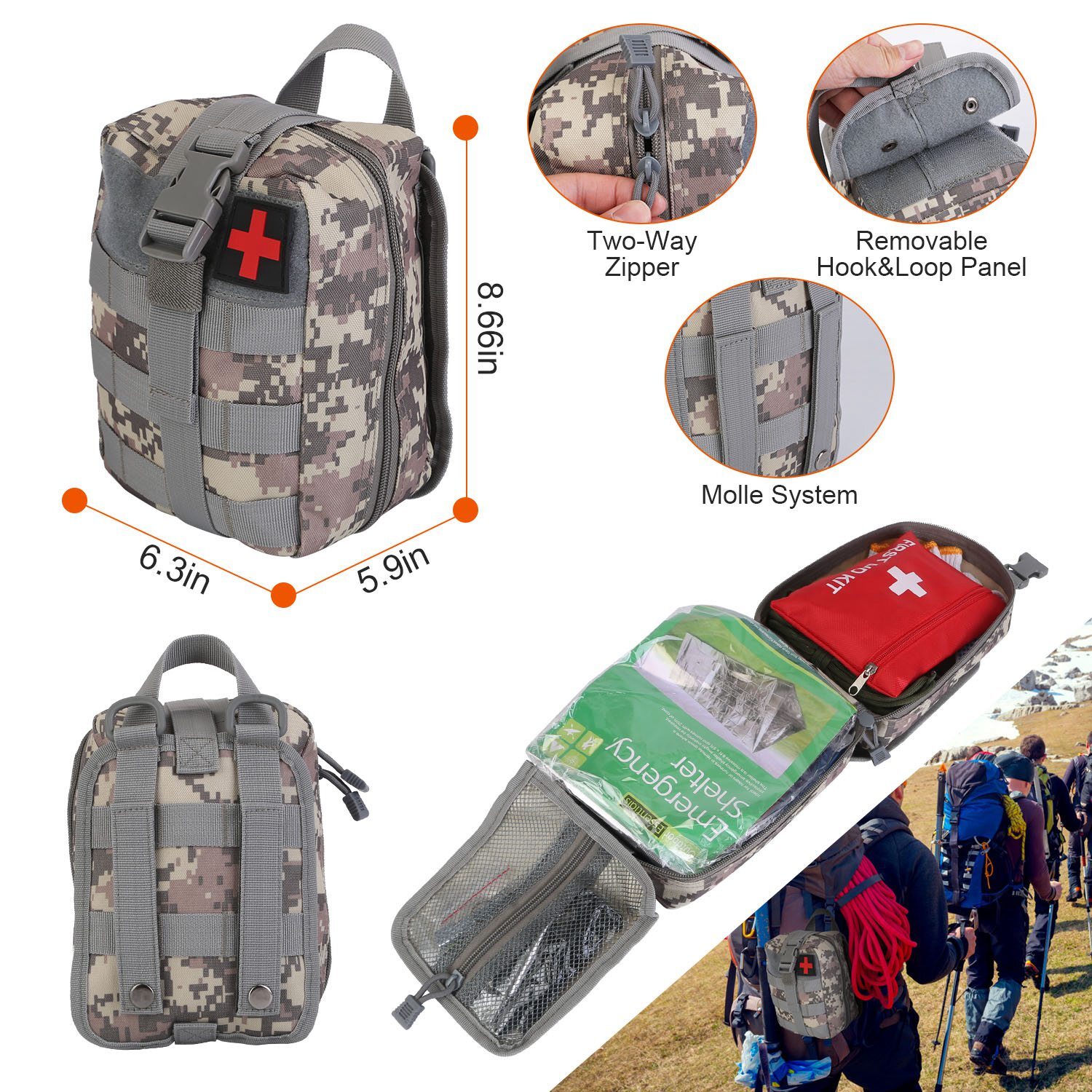125Pcs Emergency Survival Kit First Aid Military Flashlight Set w/ Backpack Tool