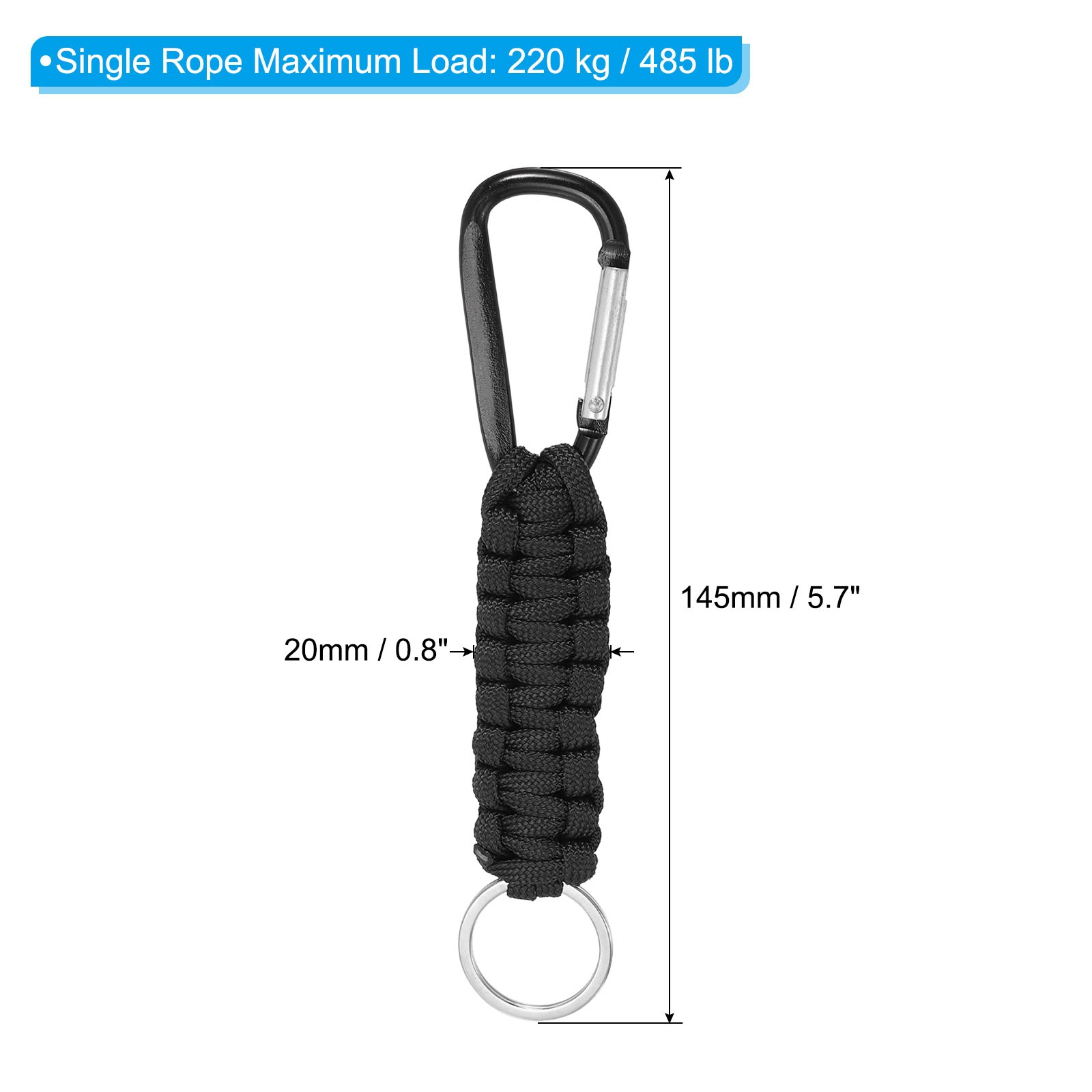 4Pcs Paracord Keychains Braided Paracord Lanyard Keychain Clip Black