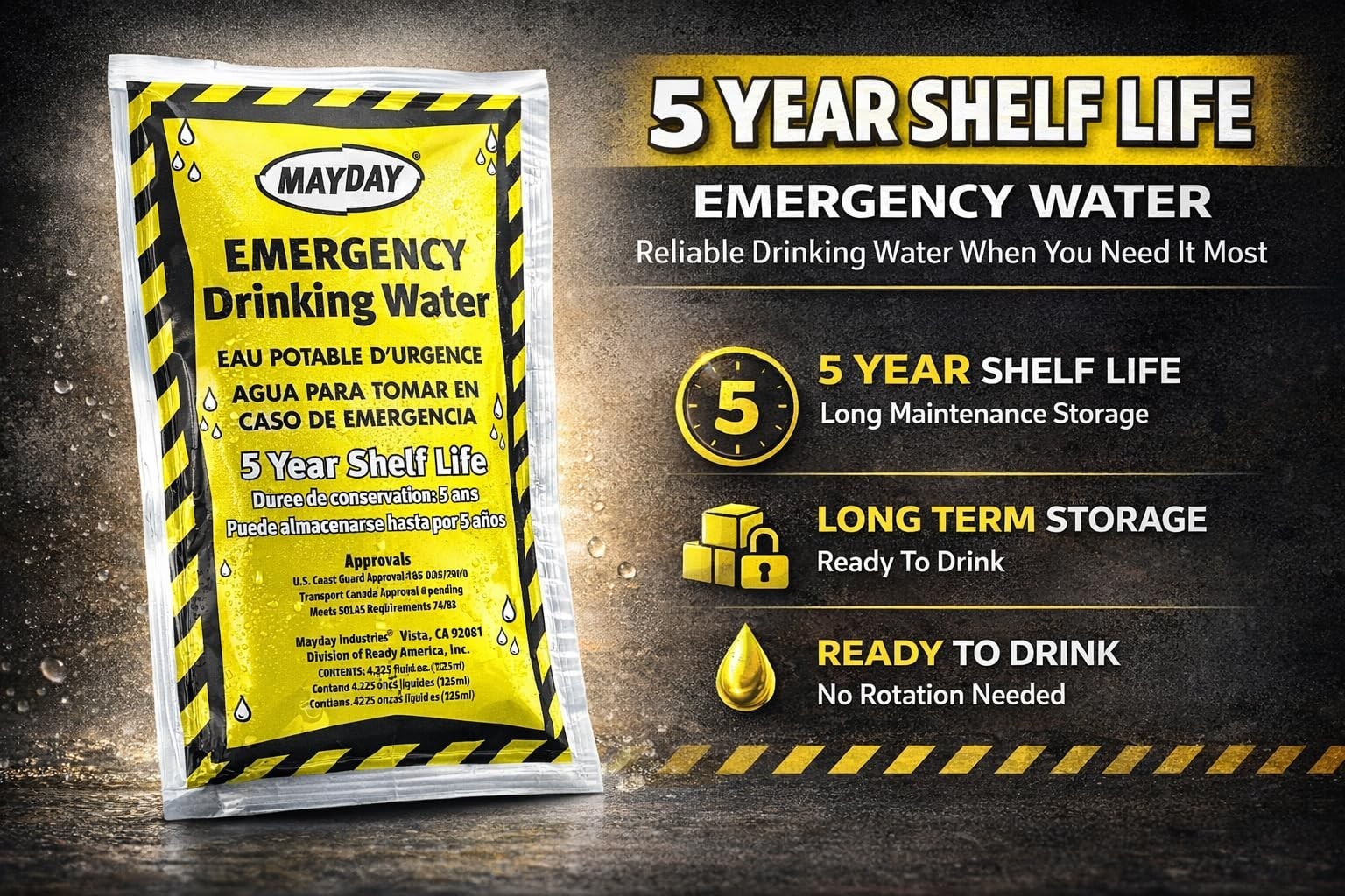 Emergency Water Pouches for Disaster Preparedness, 5-Year Shelf Life, 50 Pack, L