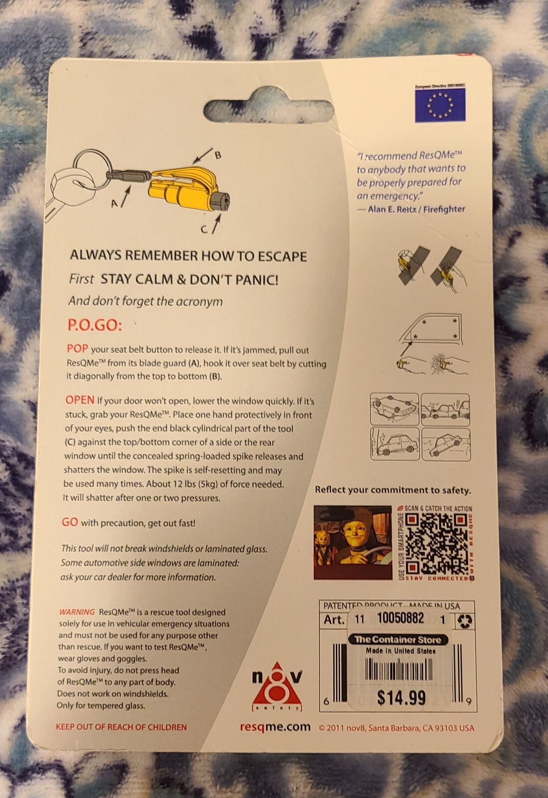 Orange RESQME Keychain Window Breaker Rescue Tool New In Original Package