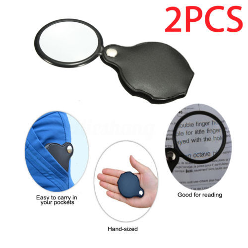 2 PK Folding Pocket Glass Lens 10x Magnifier & Case Magnifying Survival Outdoor