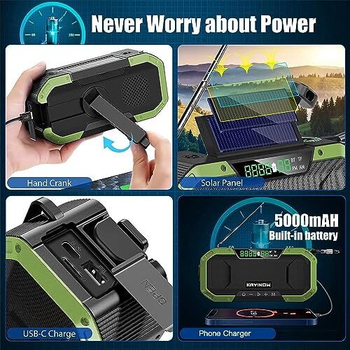 Emergency Radio Waterproof Bluetooth Speaker,Portable AM FM NOAA Weather green