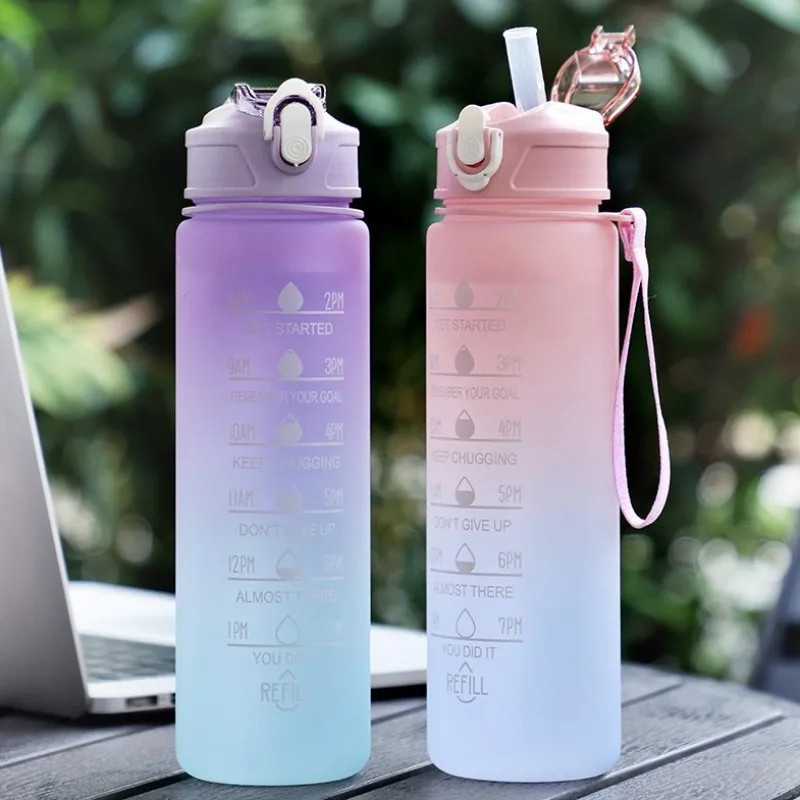 900ML Sports Water Bottle with Time Marker Leak-Proof Cup Motivational Portable