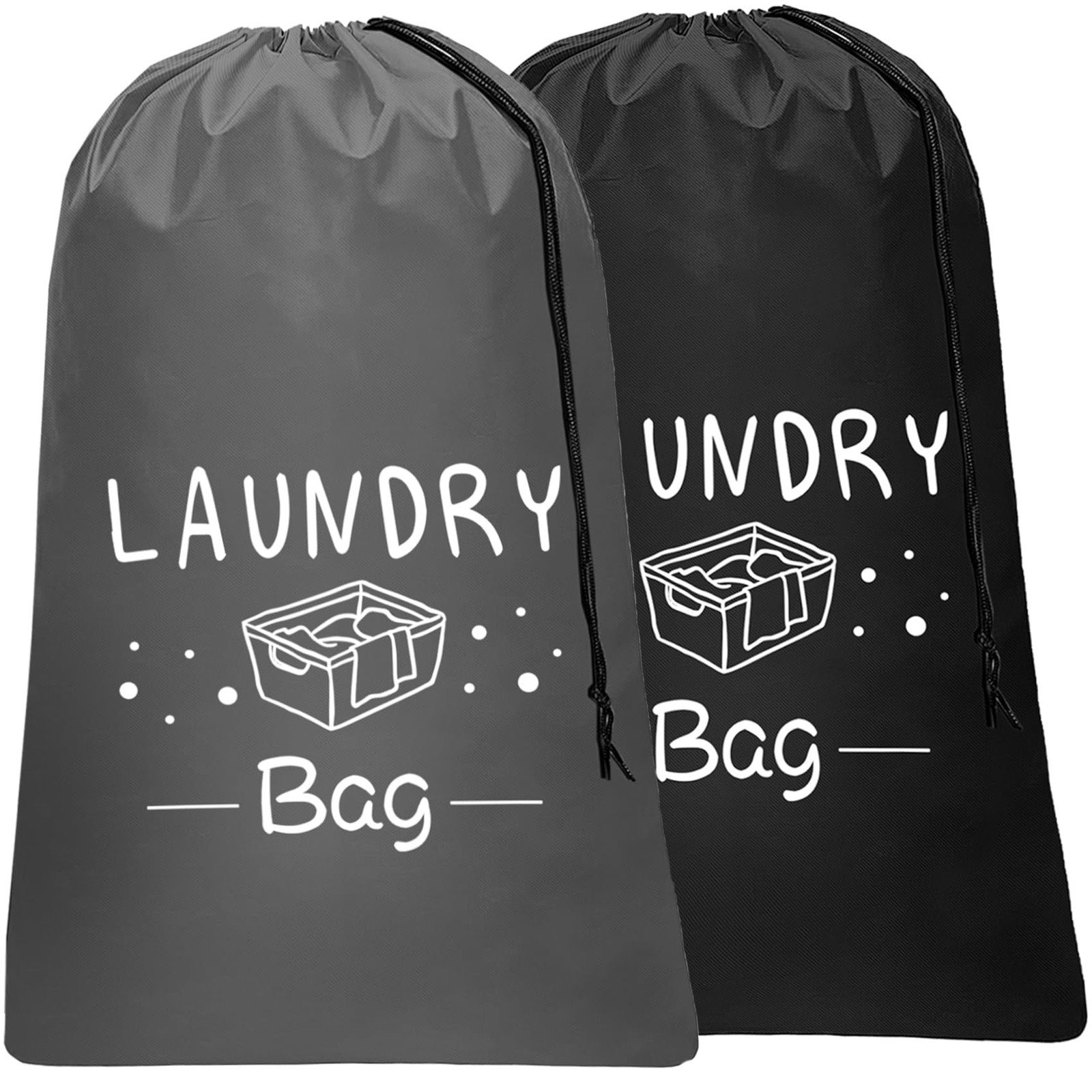 Sylfairy 2 Pack Extra Large Travel Laundry Bag, Dirty 24″ x 36″, Black+Grey