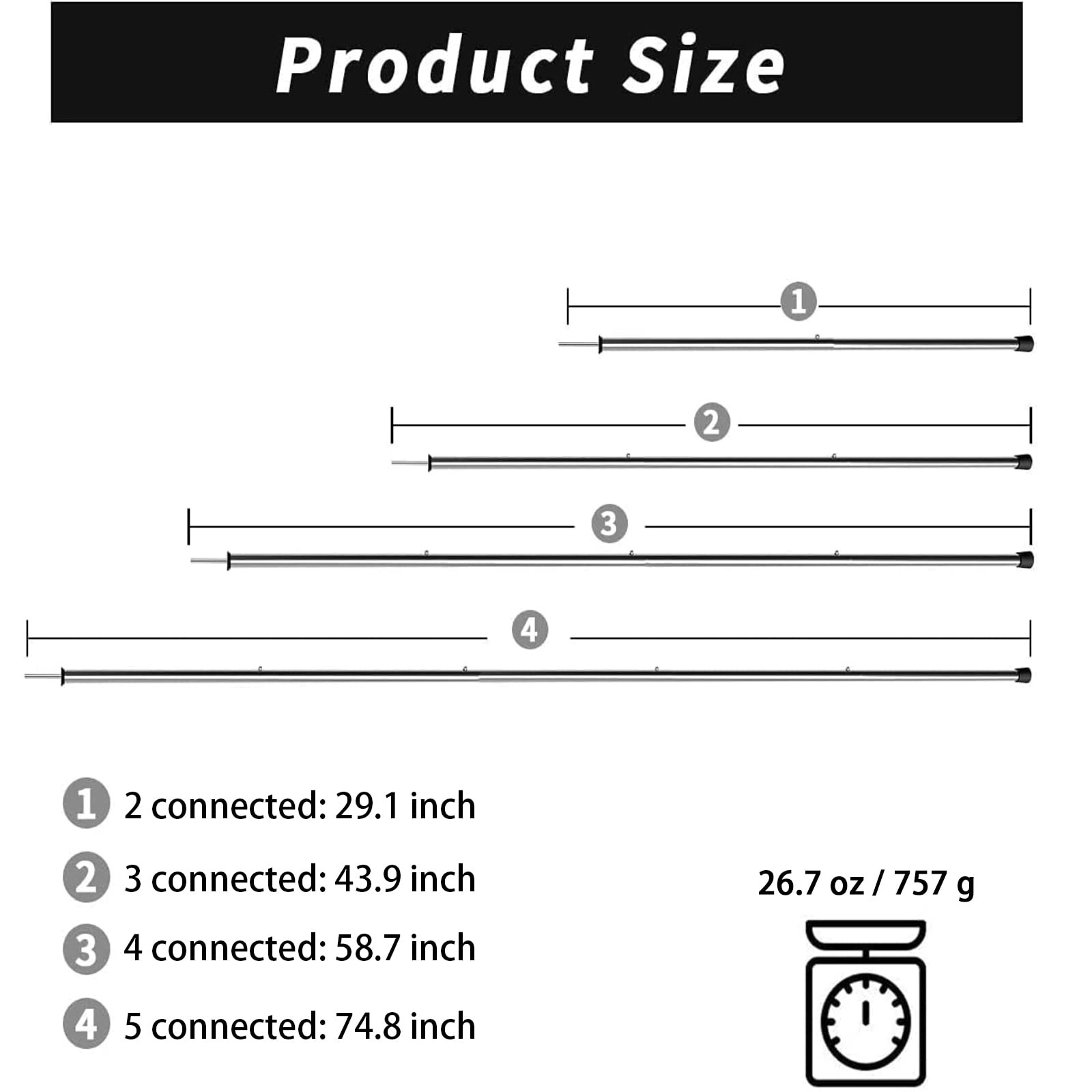 SAN Like Tent Pole Telescopic Adjustable Length – Steel thickness 0.4mm