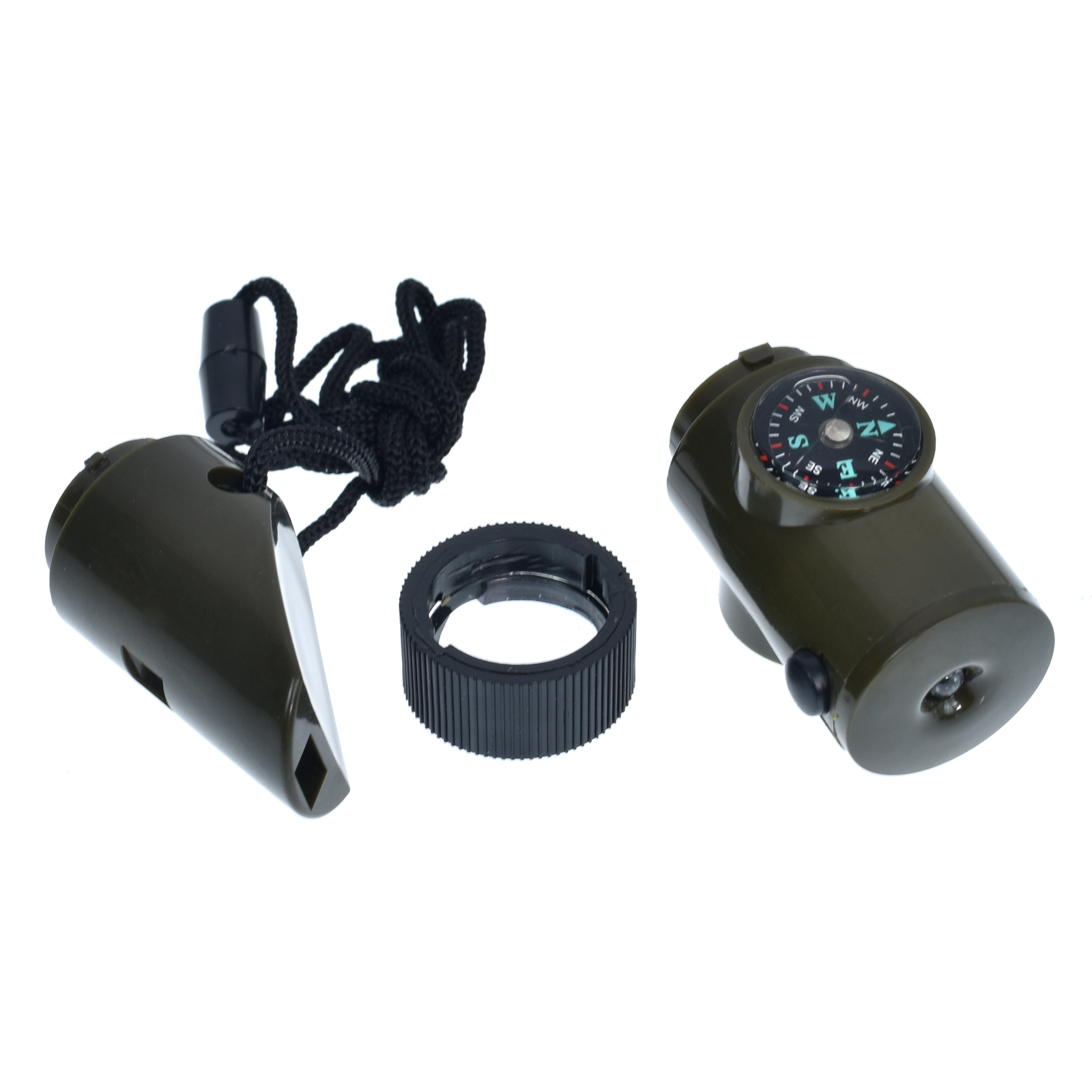 7 in 1 Military Emergency Survival Whistle Kit Compass LED Light Thermomet Tools