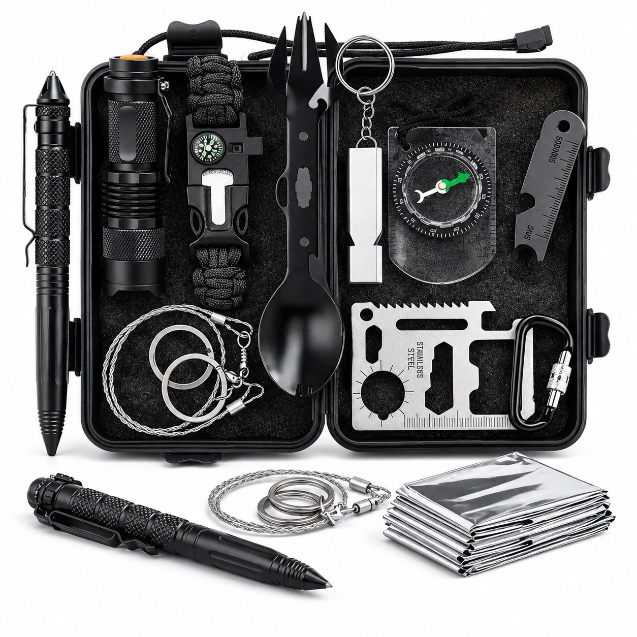 EDC Survival Kit Tactical Multi Tool Set Camping Hiking Emergency Gear Box