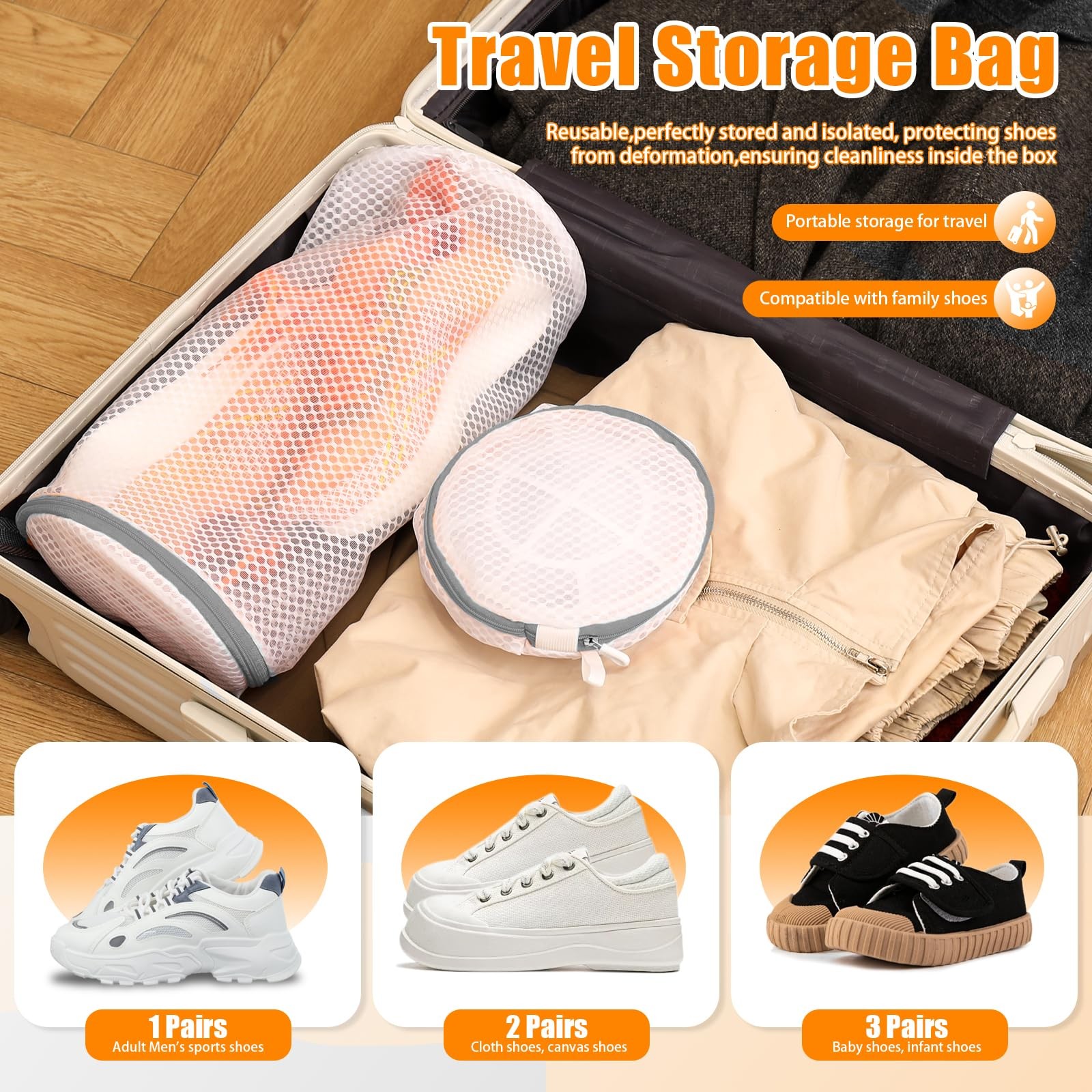 Kimmama Shoe Washing Machine Bag, Bag for 2L(7x7x15″), White