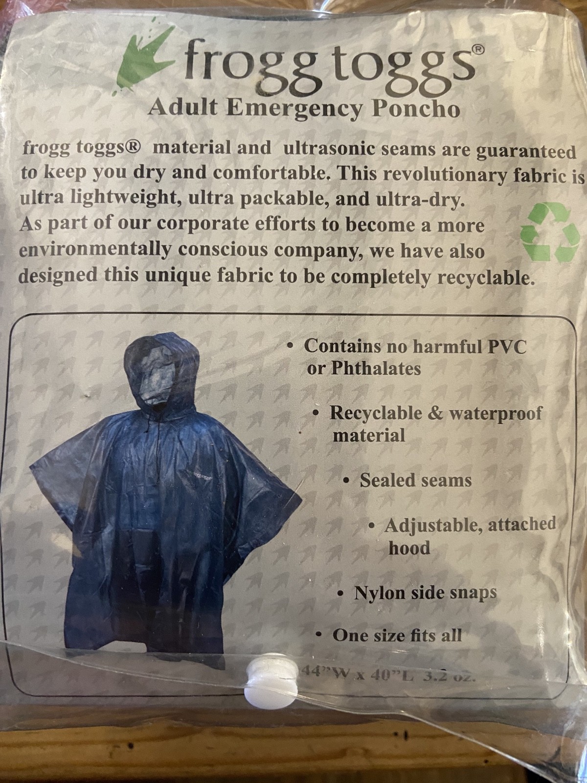 Frogg Toggs Purple Adult Green Ultra Lite “One Size Fits All” 44″W x 40″L NEW