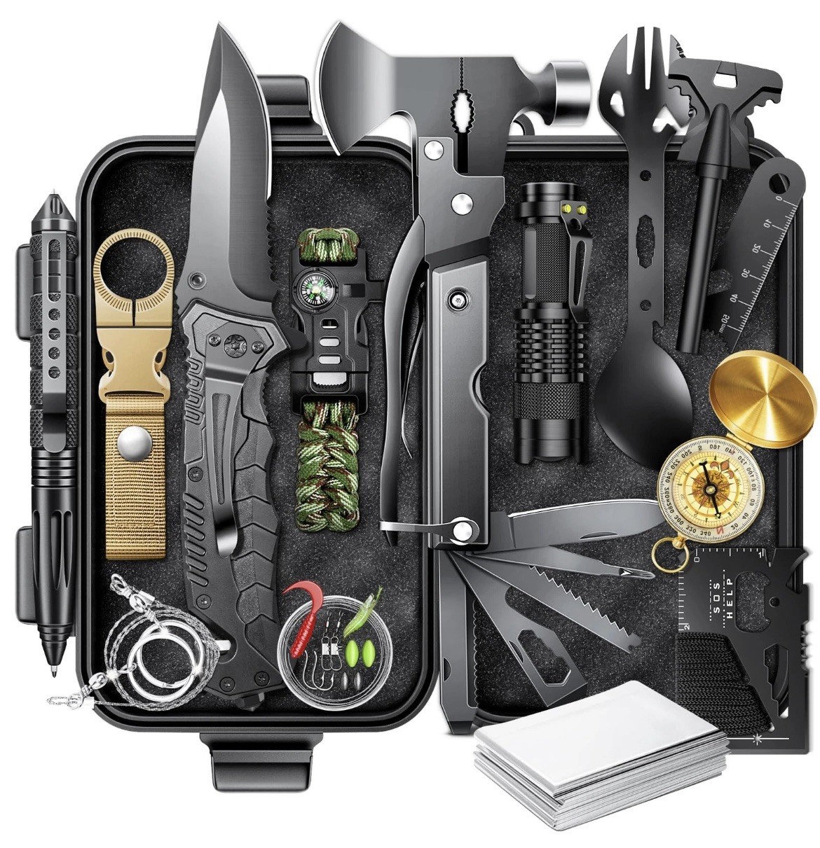 Jigirpoh 21-in-1 Survival Gear Kit & Camping Accessories for Men, Fishing