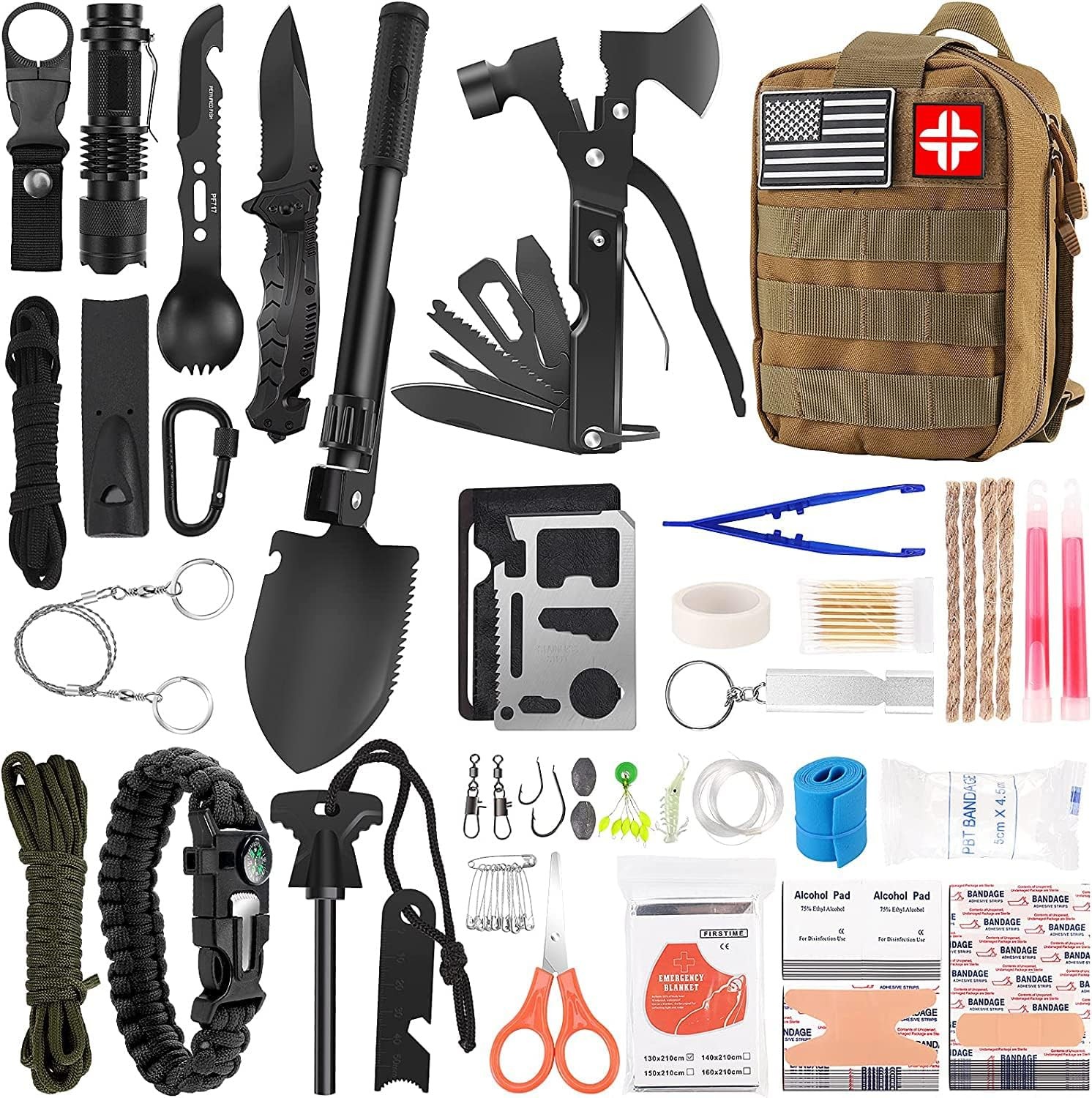 Emergency Survival Kit & First Aid Kit 142Pcs Professional Survival Gear