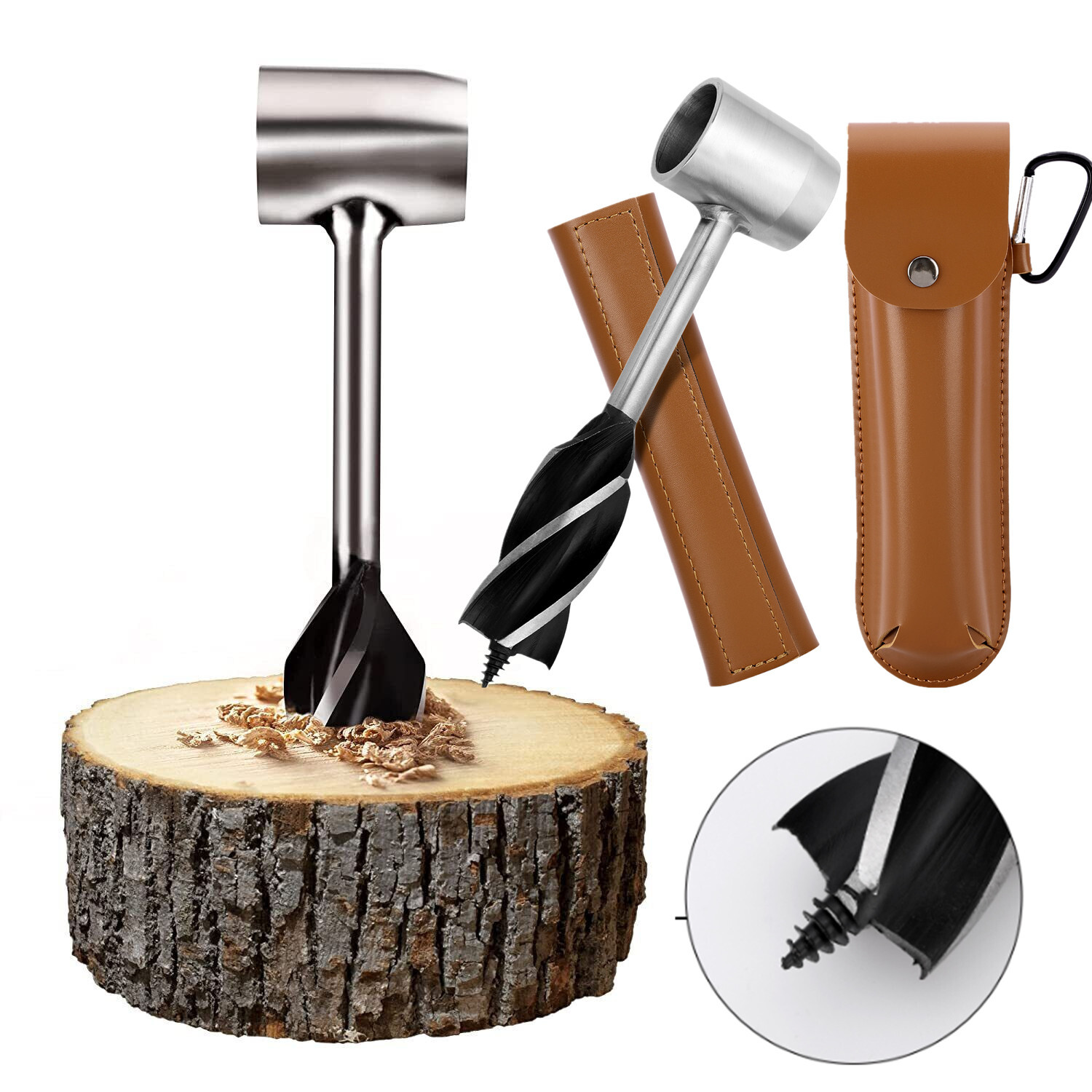 2pc Survival Settlers Tool Outdoor Bushcraft Hand Auger Wrench Woodworking Drill