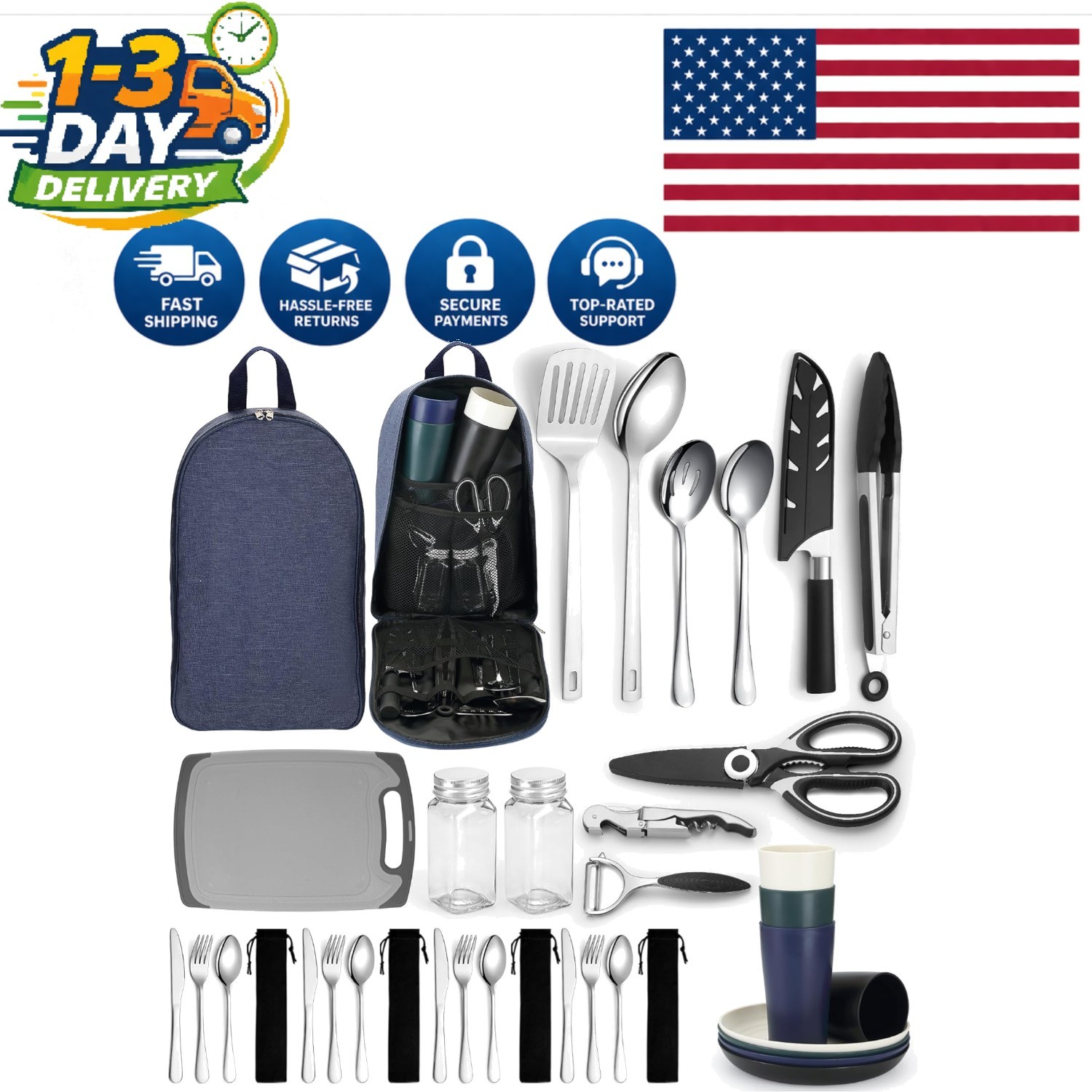 Durable Outdoor Cooking Utensils and Gadget Set with Multi-Compartment Storage