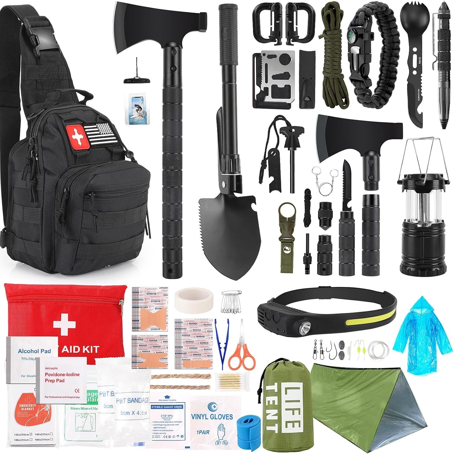 Survival Kit 268 Pcs Emergency Gear Equipment Supplies First Aid Camping Axe