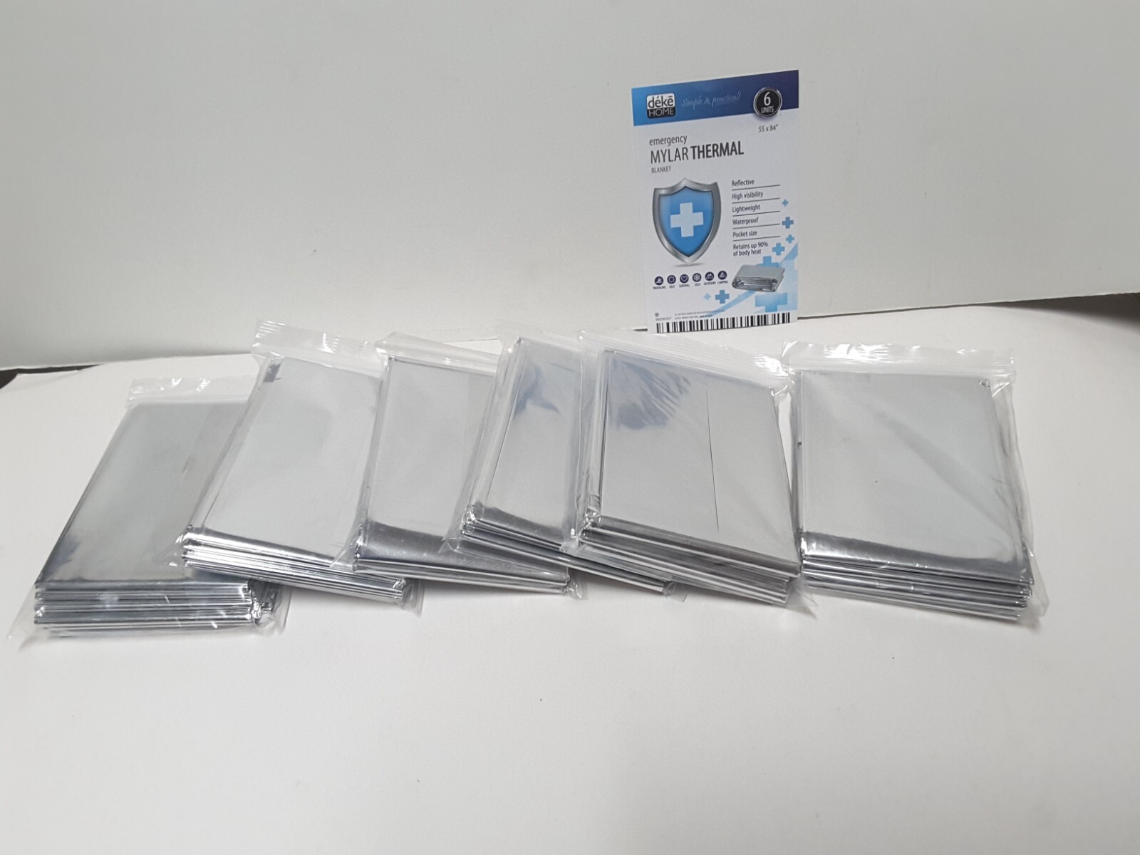 Emergency Mylar Thermal Blankets (Pack of 6), New, 55×84″