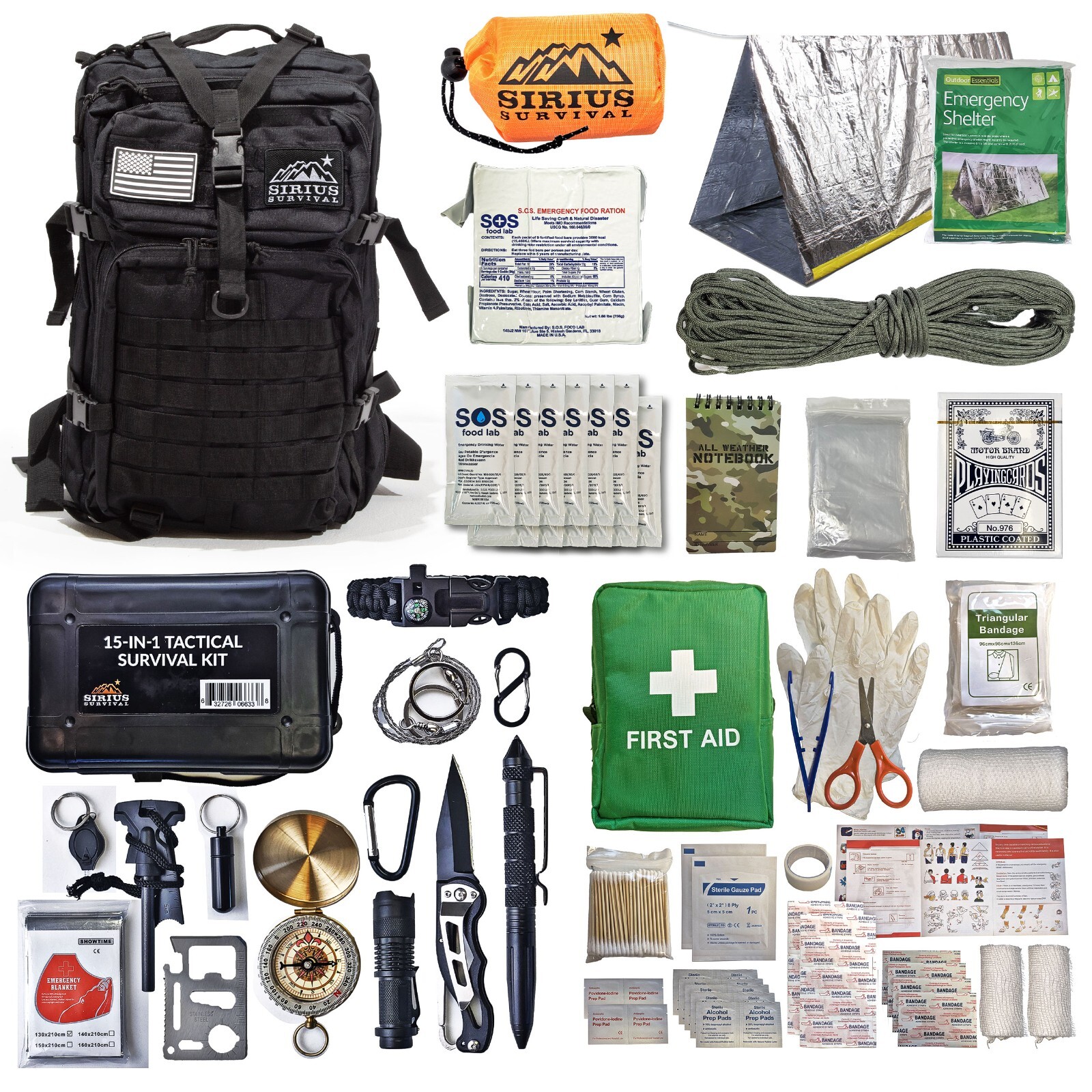 Bug Out Bag Starter Kit – 72 Hour Kit for 1 Person – Backpack Survival Kit