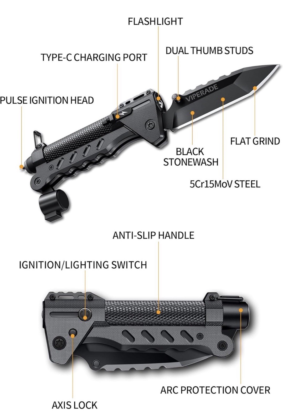 VIPERADE VAK6 Survival Multitool with Folding Knife, LED Flashlight and Pul…